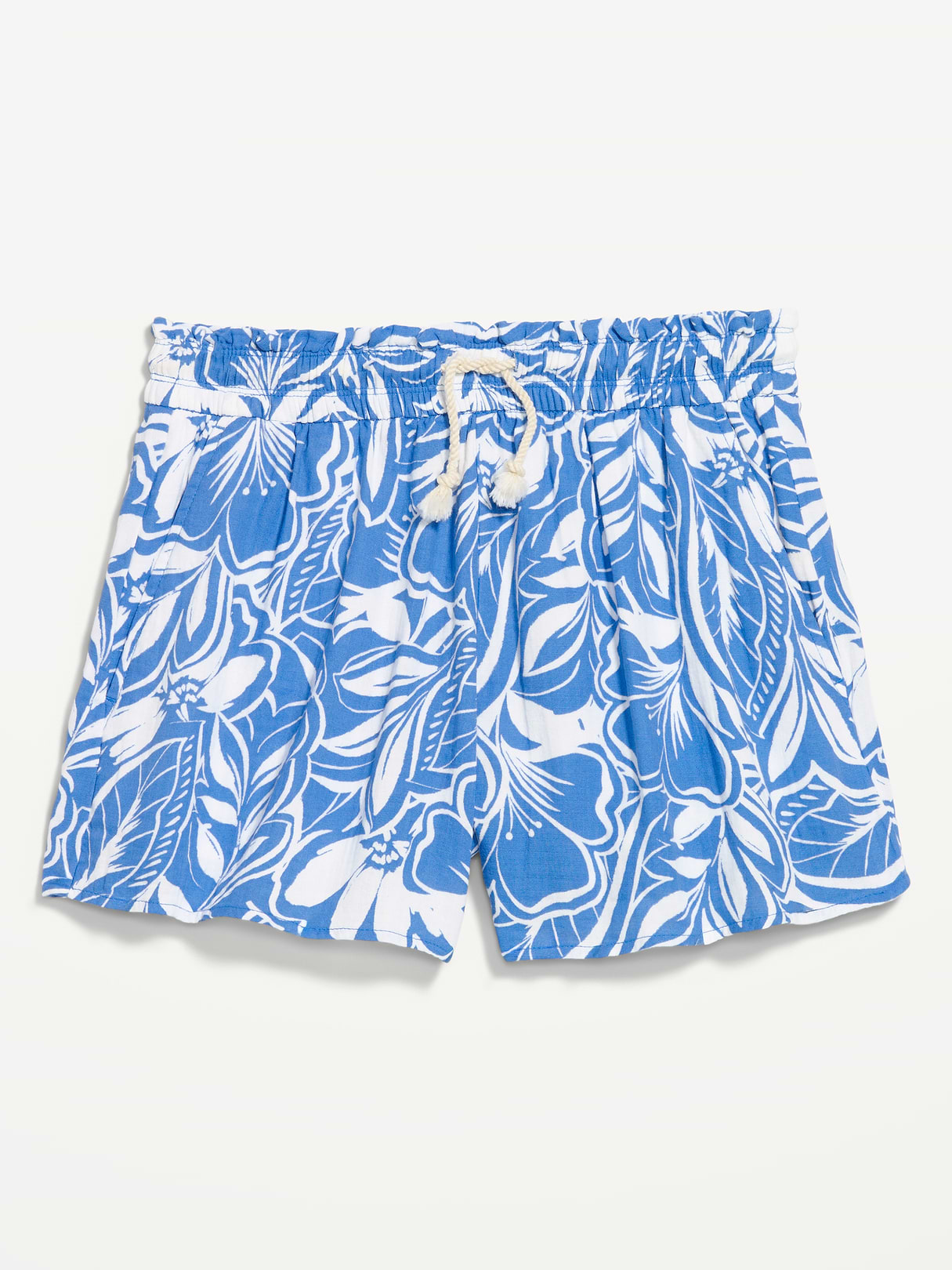 High-Waisted Crinkle Gauze Shorts - Blue Floral