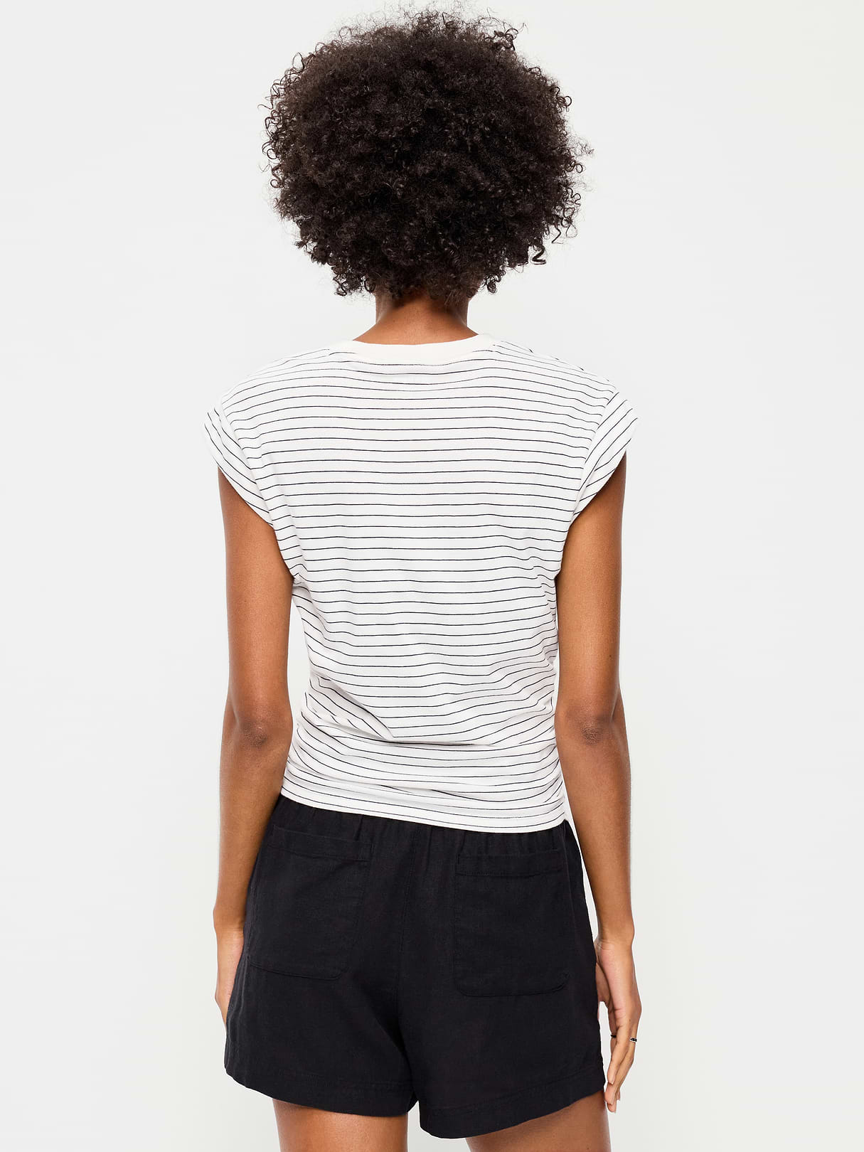 Cap-Sleeve Cinch-Waist Top - Sea Salt Stripe