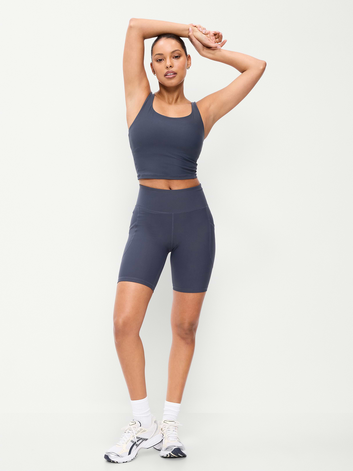 High-Waisted PowerSoft Biker Shorts -- 8-inch inseam - Dusk Navy