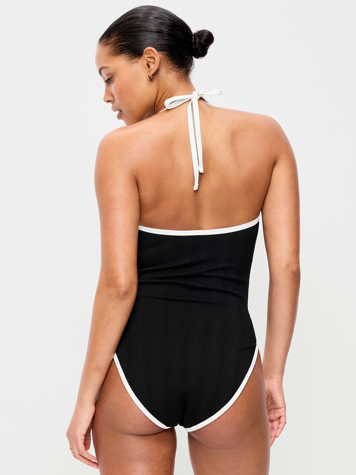 Pique V-Neck Halter Swimsuit - Black Jack (861796032)