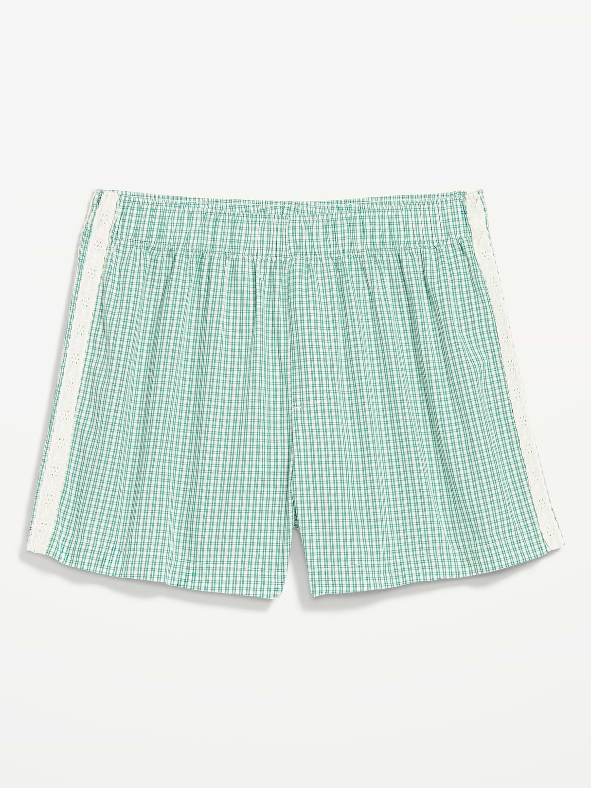 Eyelet-Trim Boxer Pajama Shorts - Green Gingham