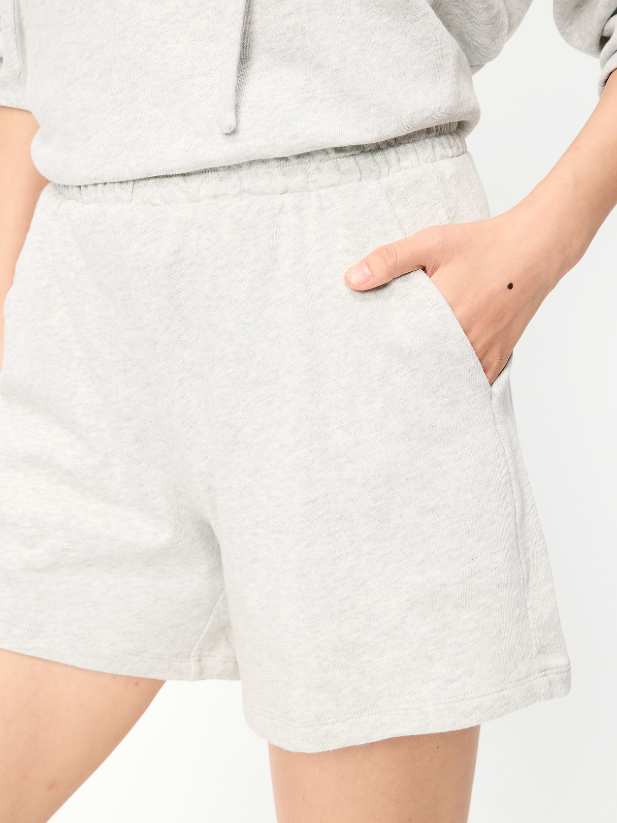High-Waisted Pull-On Shorts -- 5-inch inseam - Light Gray Heather