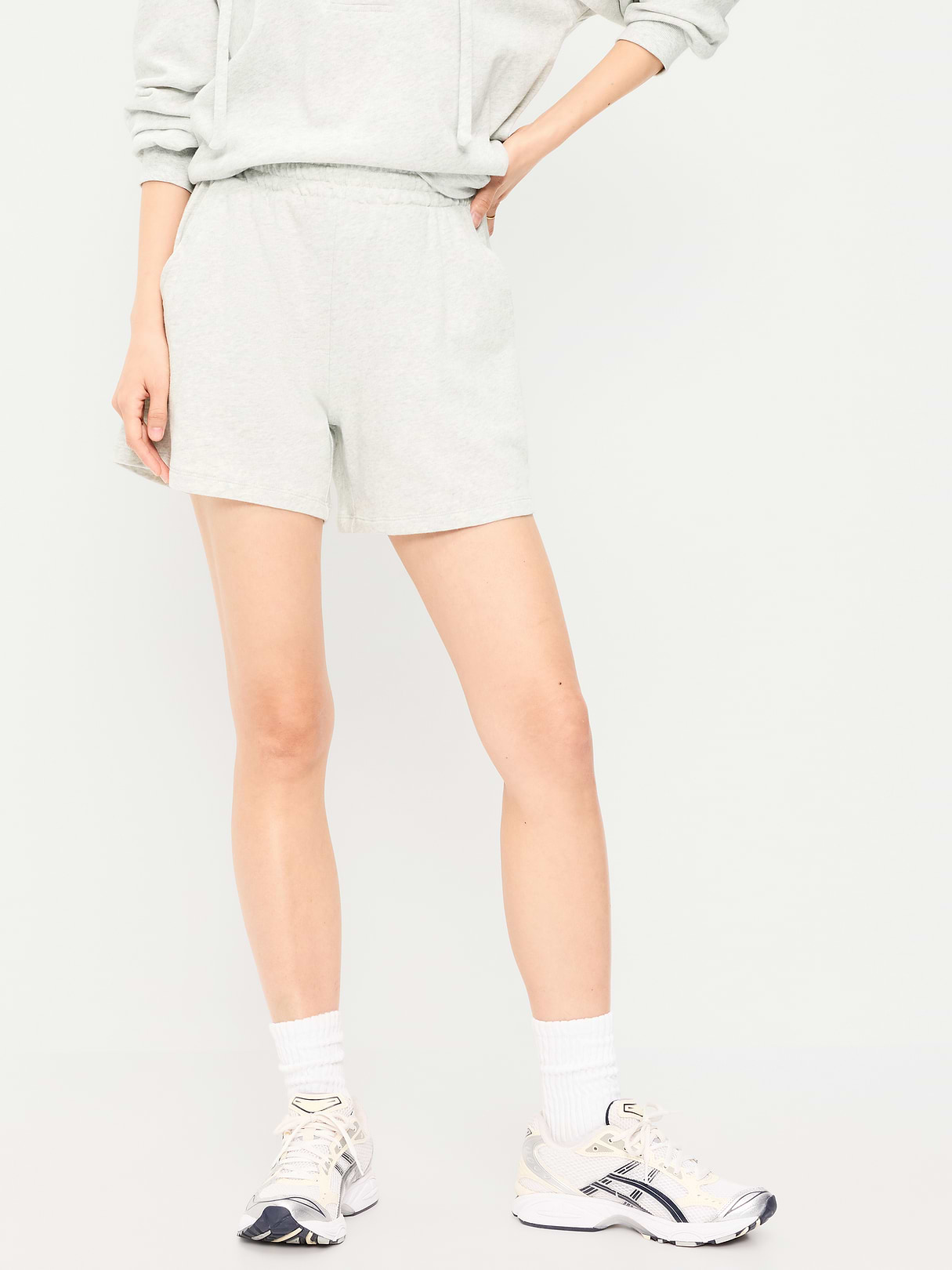 High-Waisted Pull-On Shorts -- 5-inch inseam - Light Gray Heather