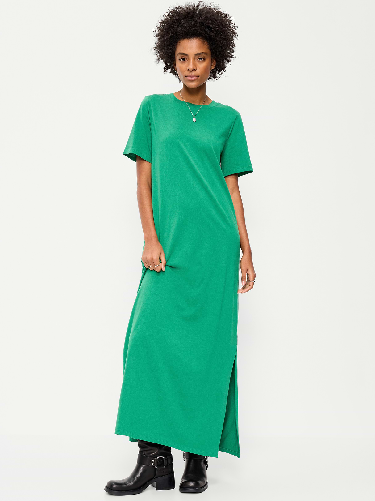 Vintage Crew-Neck Maxi Dress - Emerald Pigment