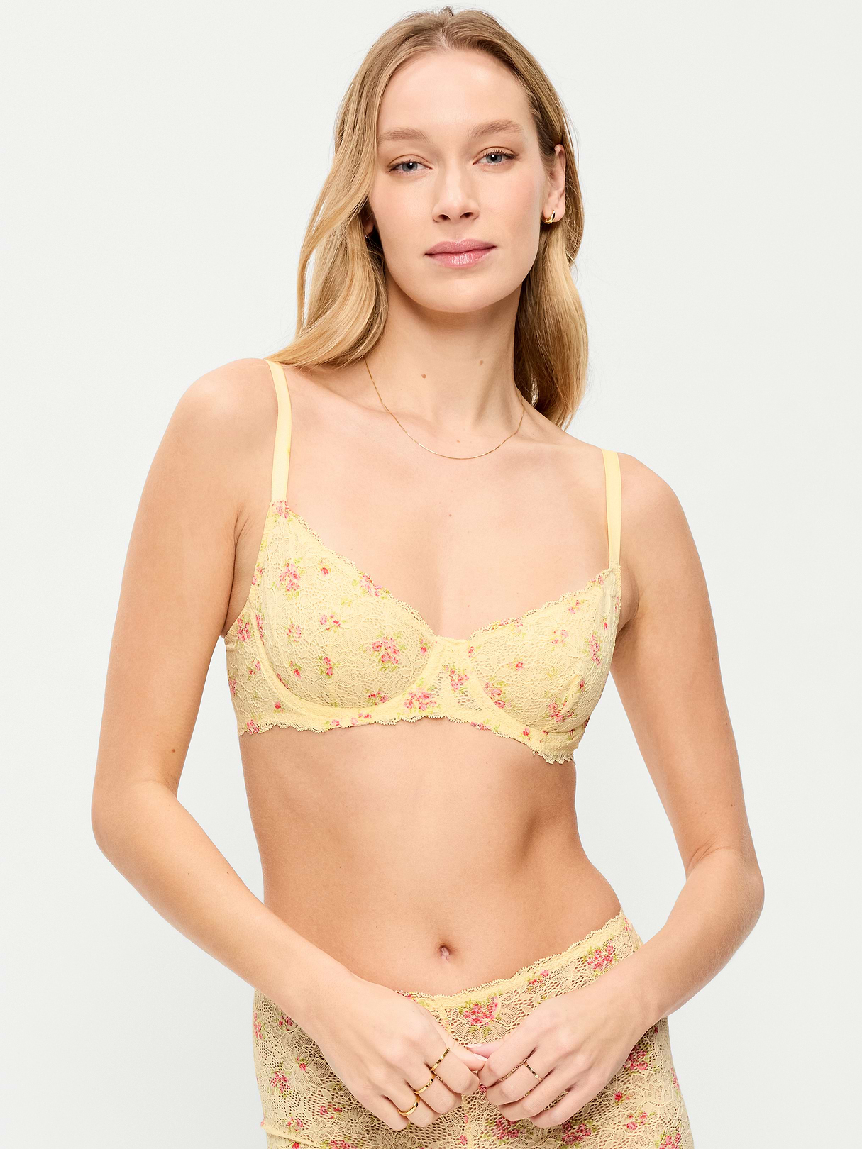 Lace Balconette Bra - Yellow Floral
