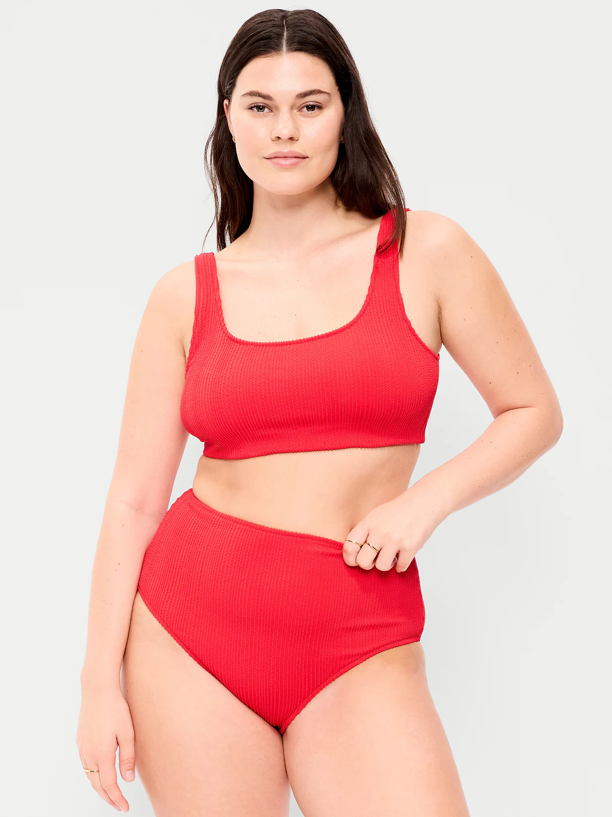 Ribbed Scoop-Neck Swim Top - Amaryllis