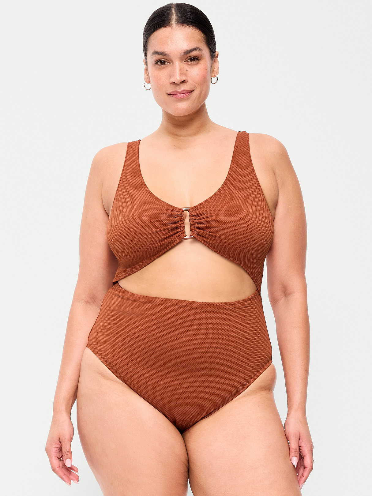 Textured One-Piece Cut-Out Swimsuit - Russet Moon