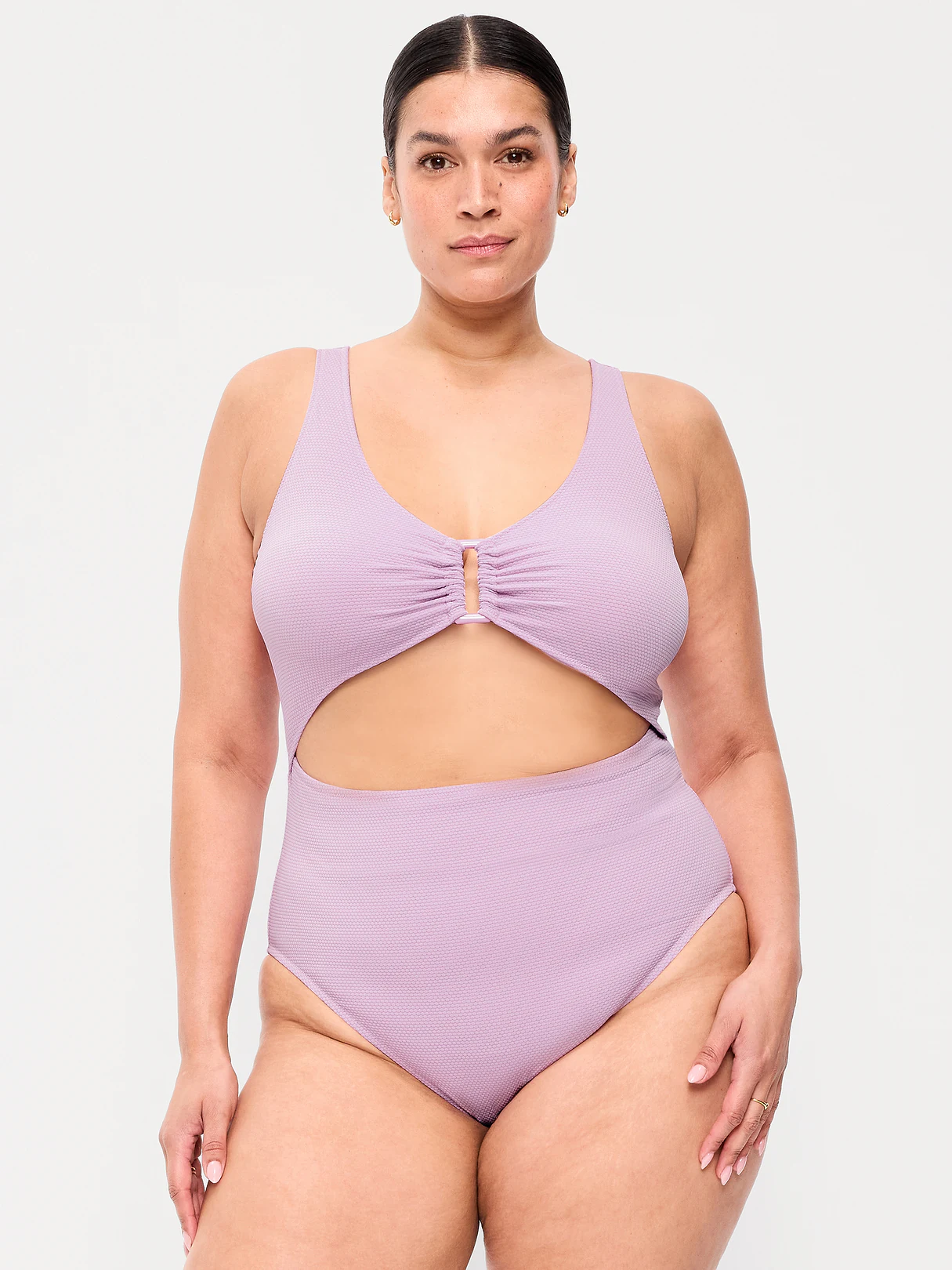 Textured One-Piece Cut-Out Swimsuit - Wild Aster