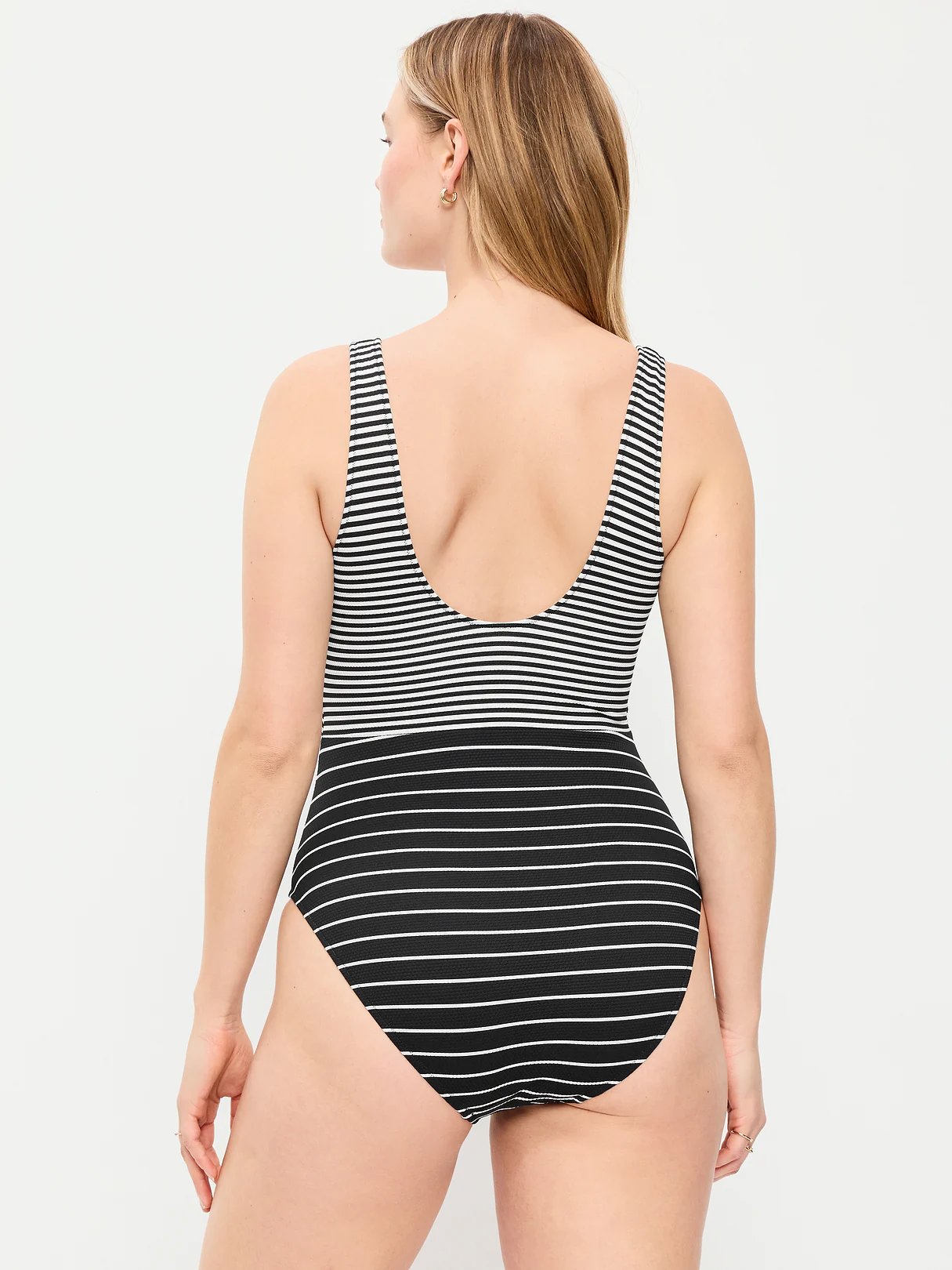 Textured One-Piece Cut-Out Swimsuit - Black White Stripe