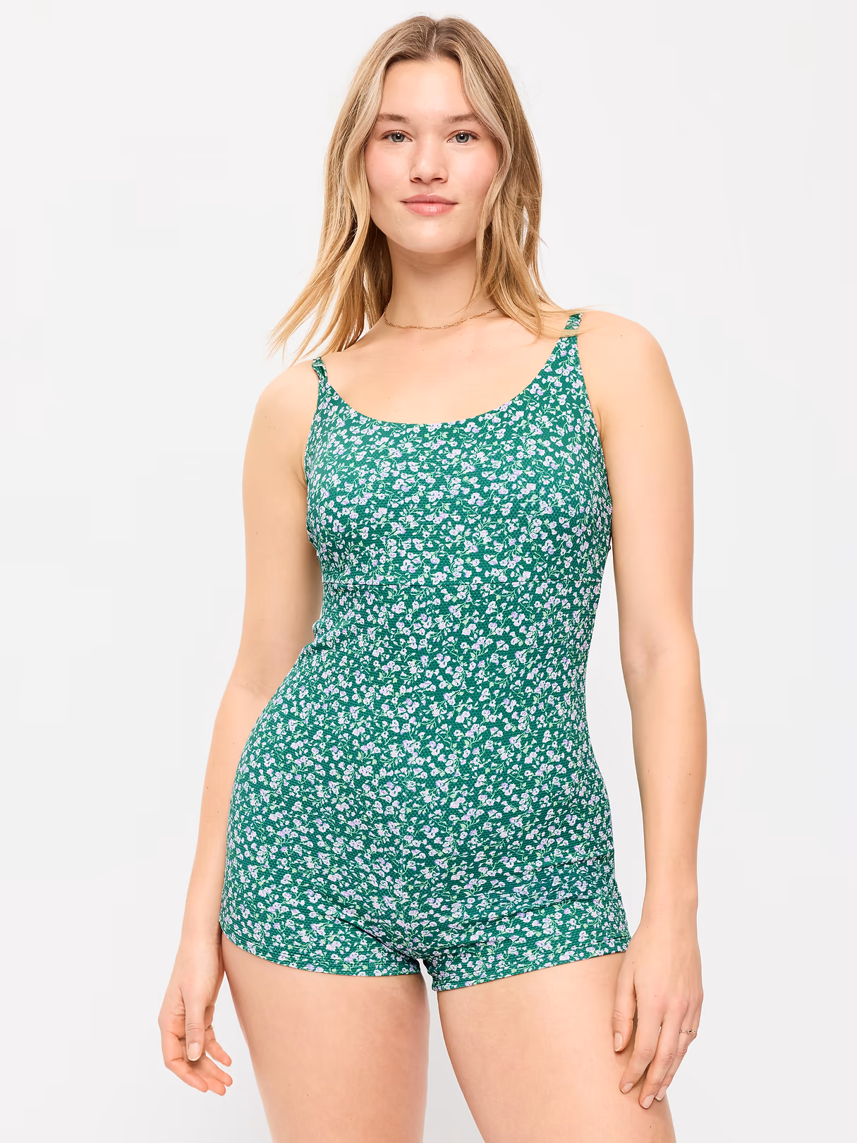 Textured Swim Romper - Green Floral