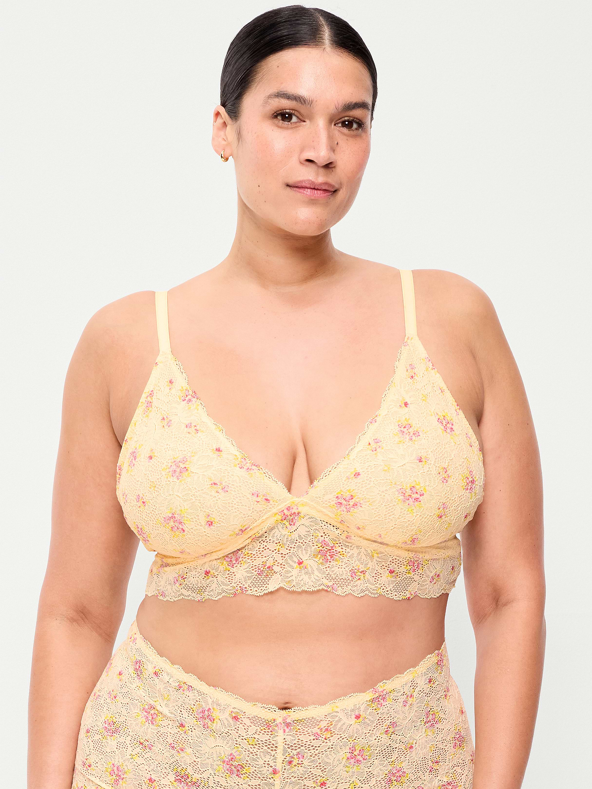 Lace Longline Bralette - Yellow Floral