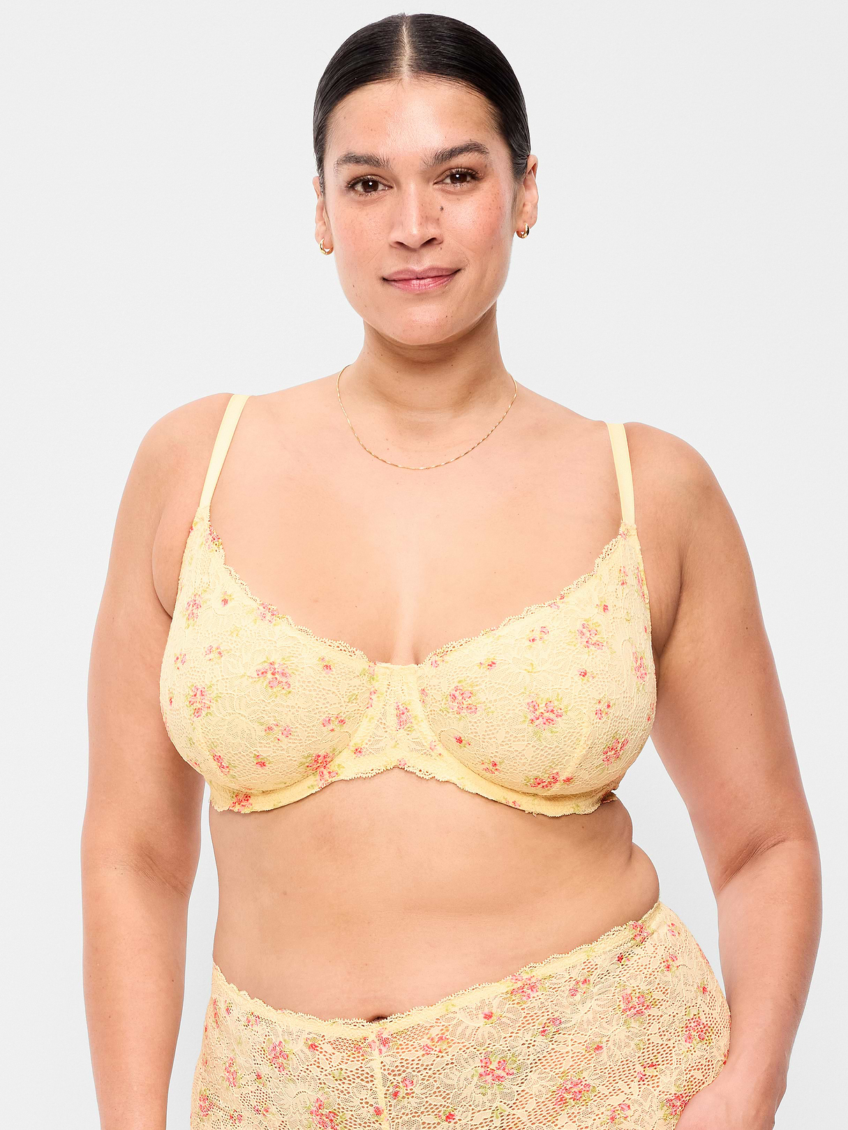 Lace Balconette Bra - Yellow Floral