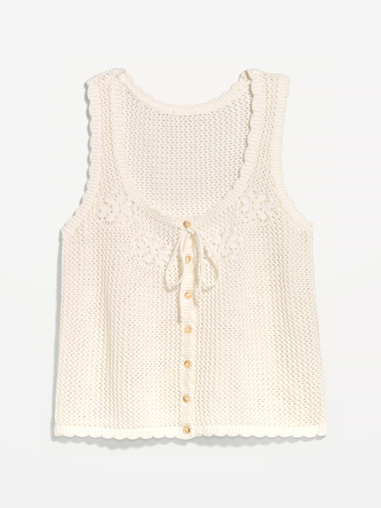 Sleeveless Seaside Cotton Crochet Tank Top - Sea Salt