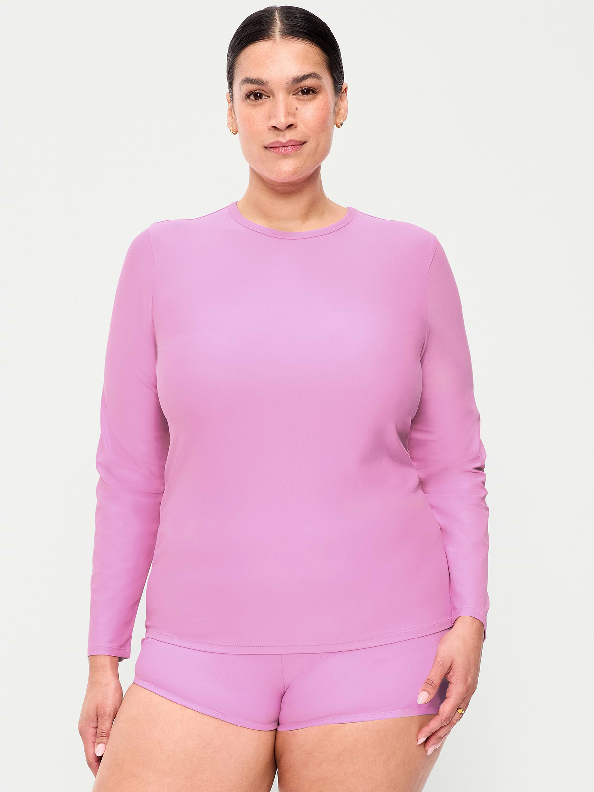 Long-Sleeve Matte Rashguard Swim Top - Rock Rose