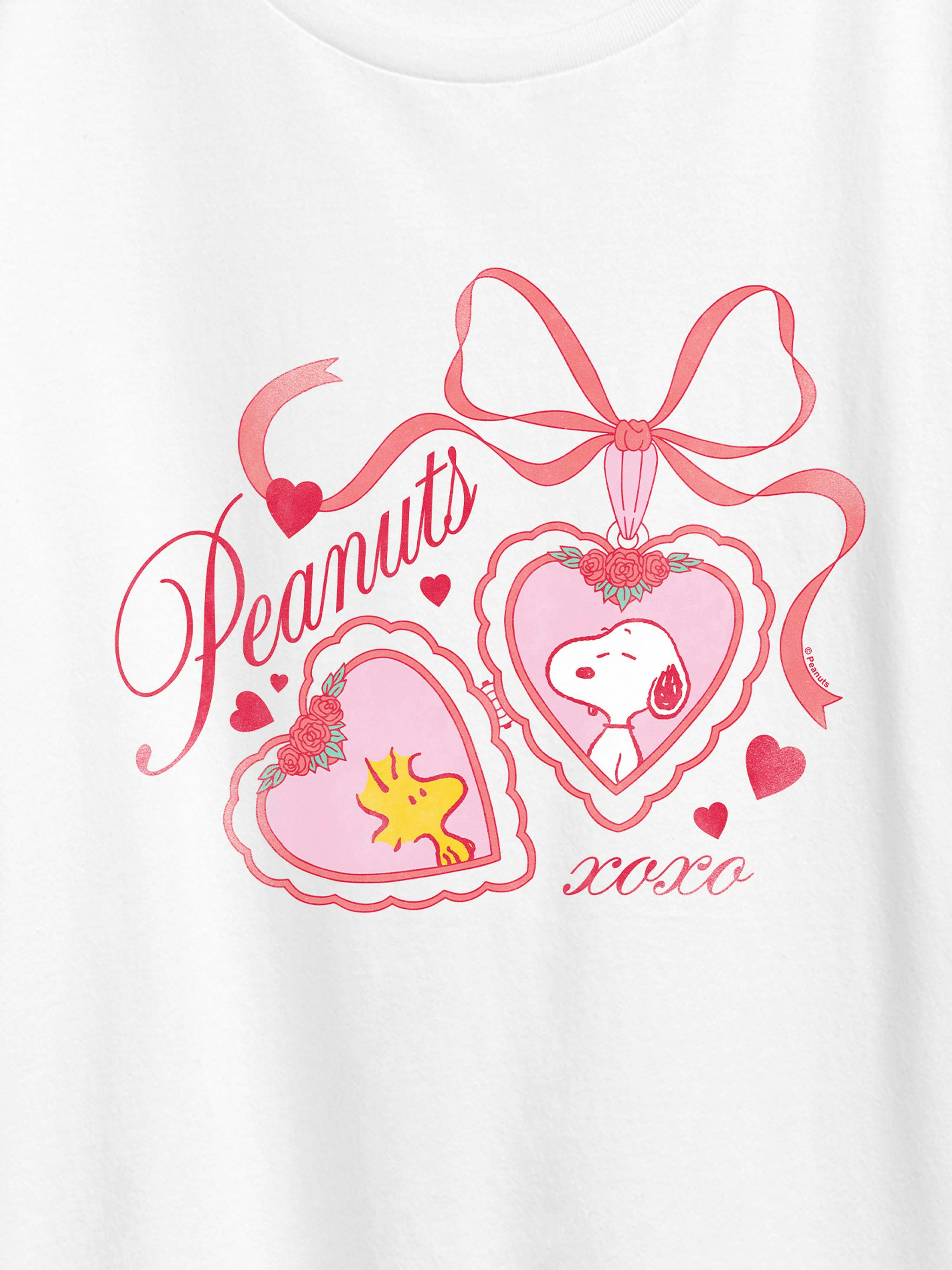 Peanuts Snoopy Woodstock Heart Locket Short Sleeve Graphic T-Shirt - White