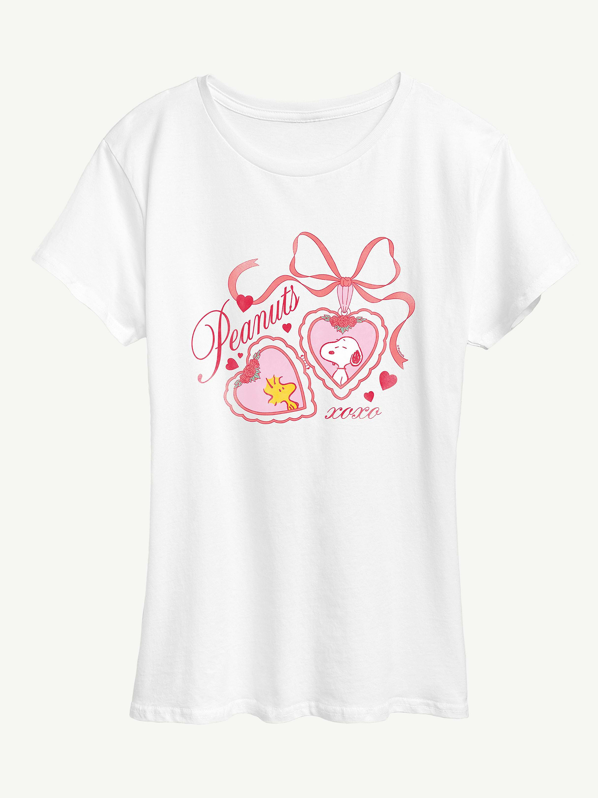 Peanuts Snoopy Woodstock Heart Locket Short Sleeve Graphic T-Shirt - White
