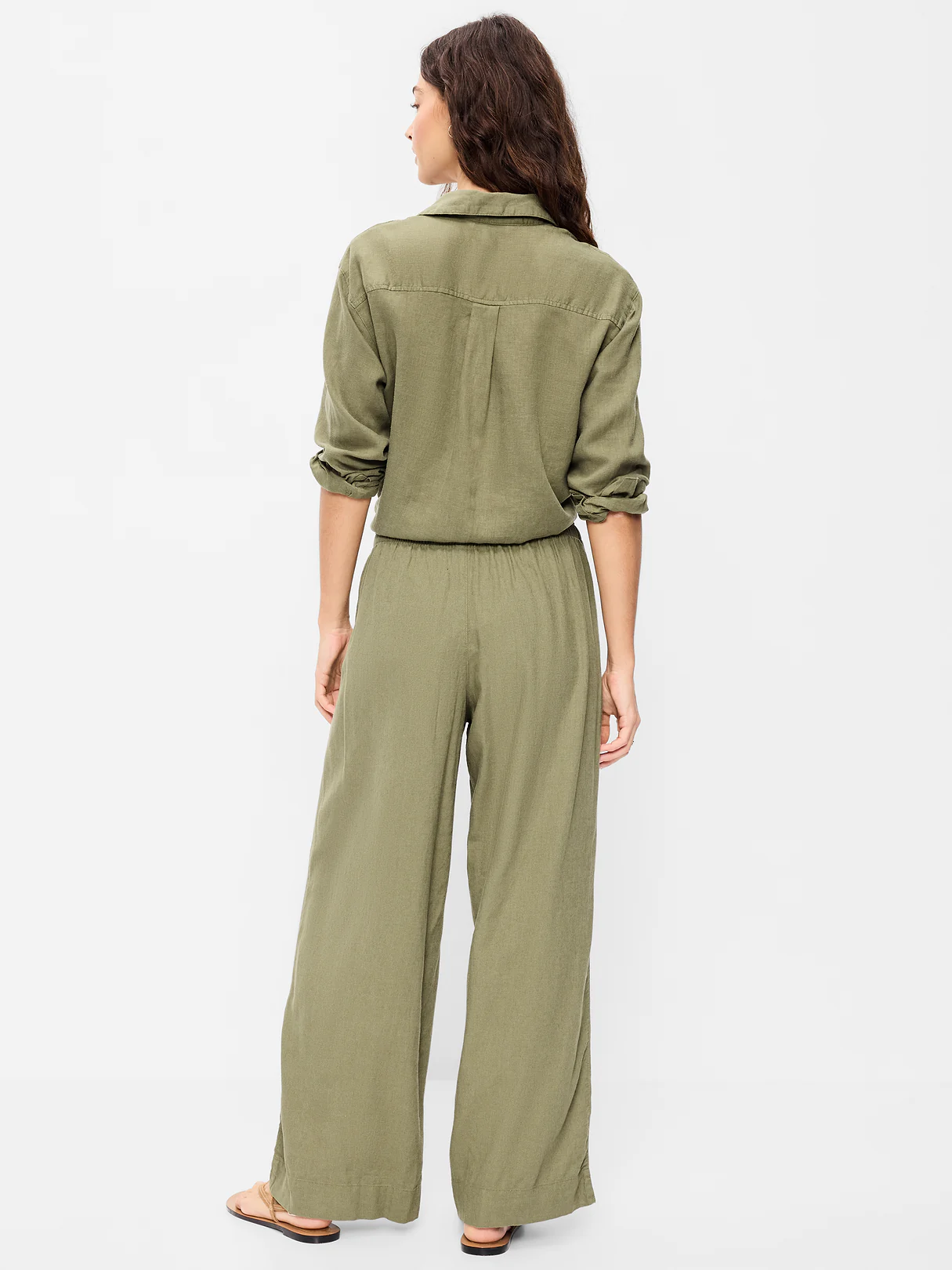 High-Waisted Linen-Blend Super Wide-Leg Pants - Kombu