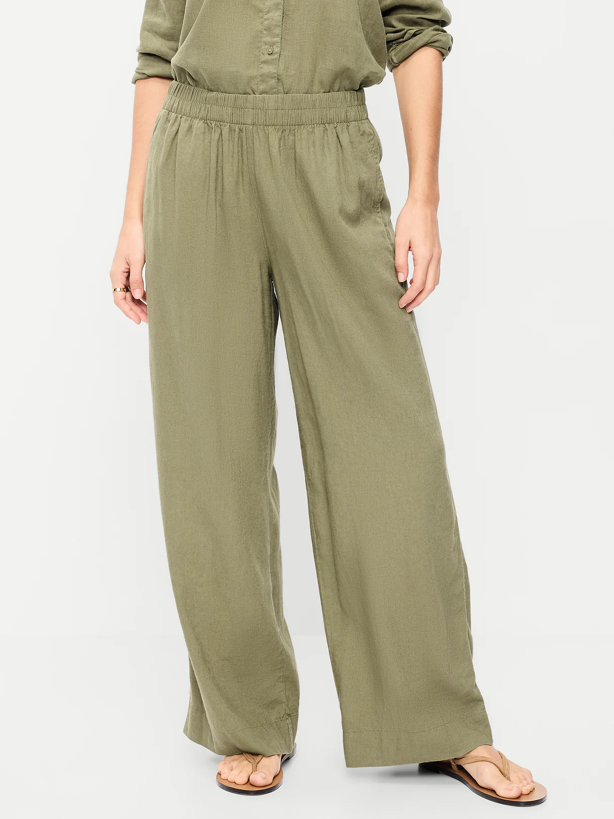 High-Waisted Linen-Blend Super Wide-Leg Pants - Kombu