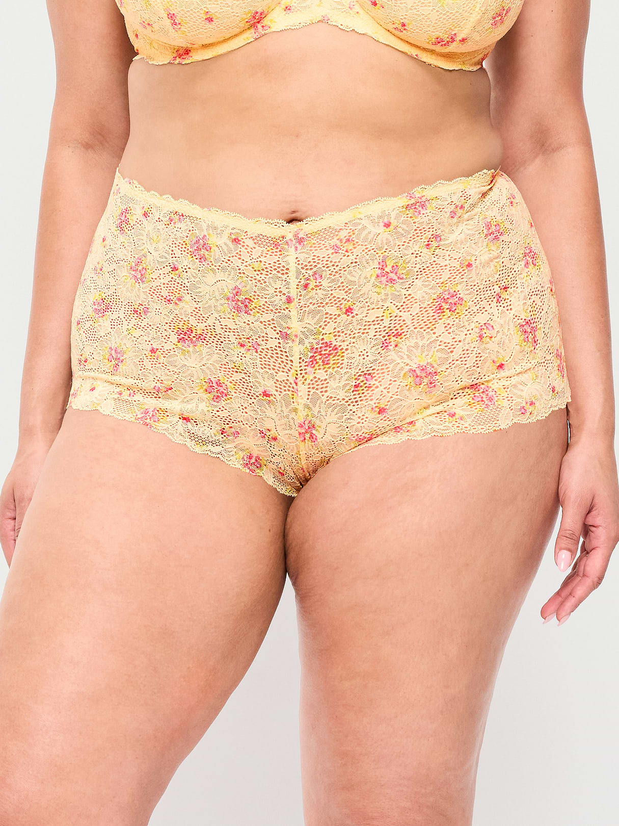 Lace Boyshort Underwear - Yellow Floral