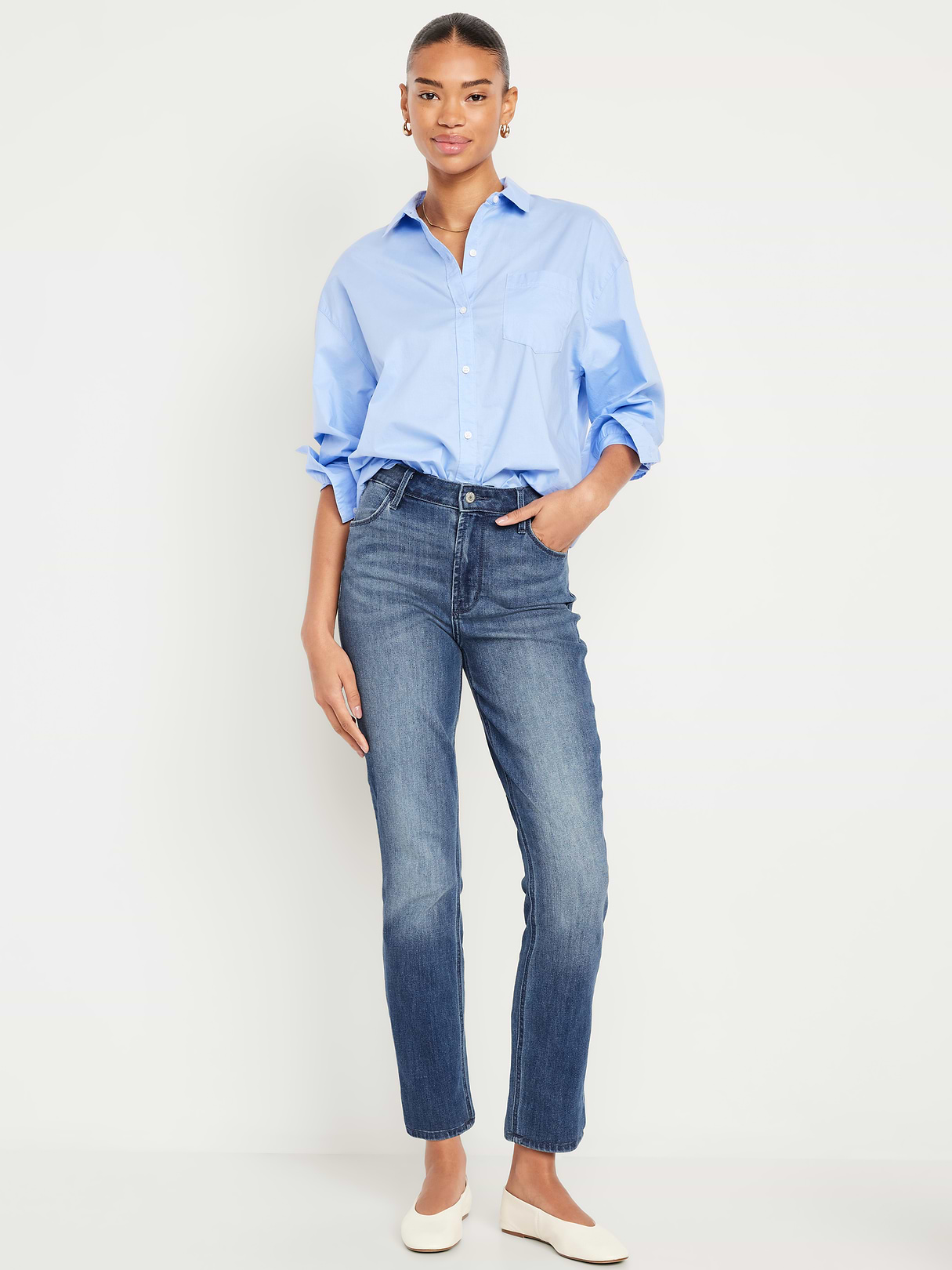 High-Waisted Wow Straight Ankle Jeans - Medium Wash