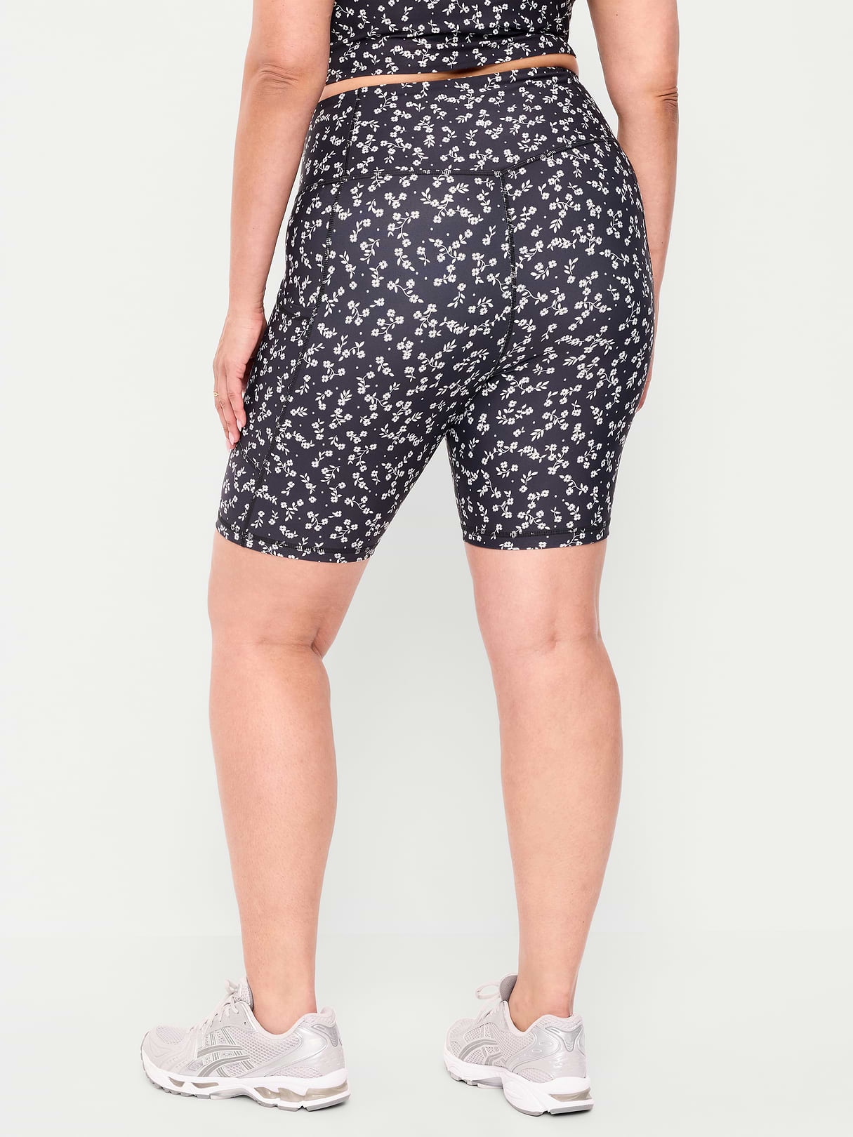 High-Waisted PowerSoft Biker Shorts -- 8-inch inseam - Black Floral