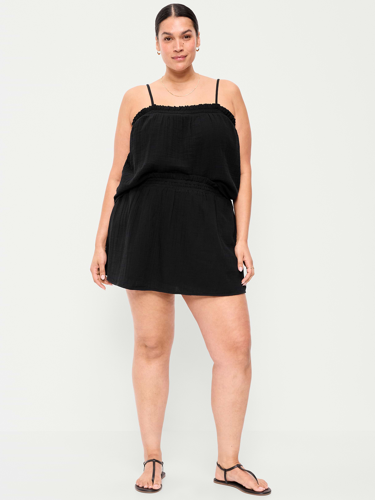 Crinkle Gauze Ruffle Waist Mini Skort - Black Jack