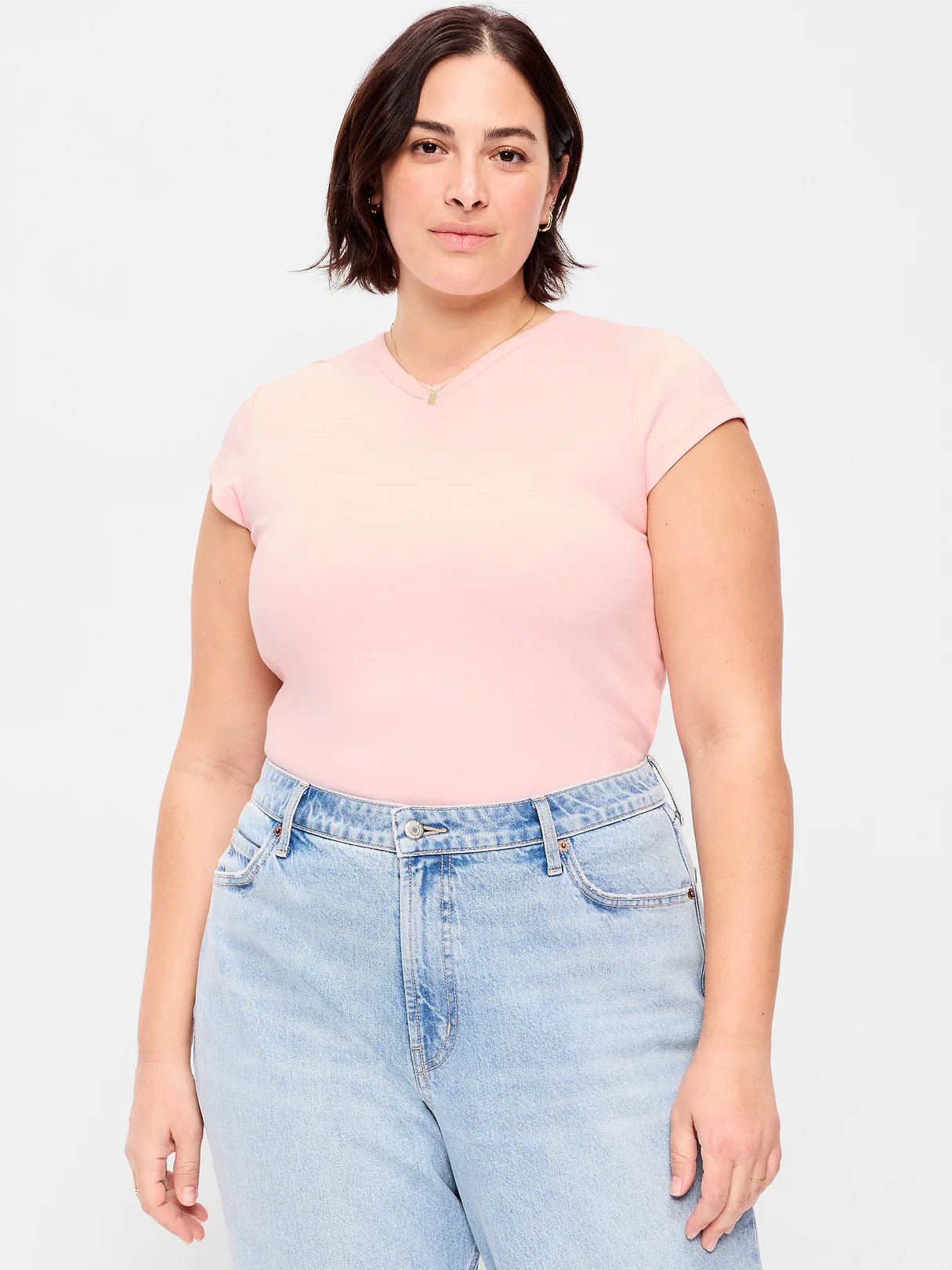 Snug High V-Neck T-Shirt - Pink Sky