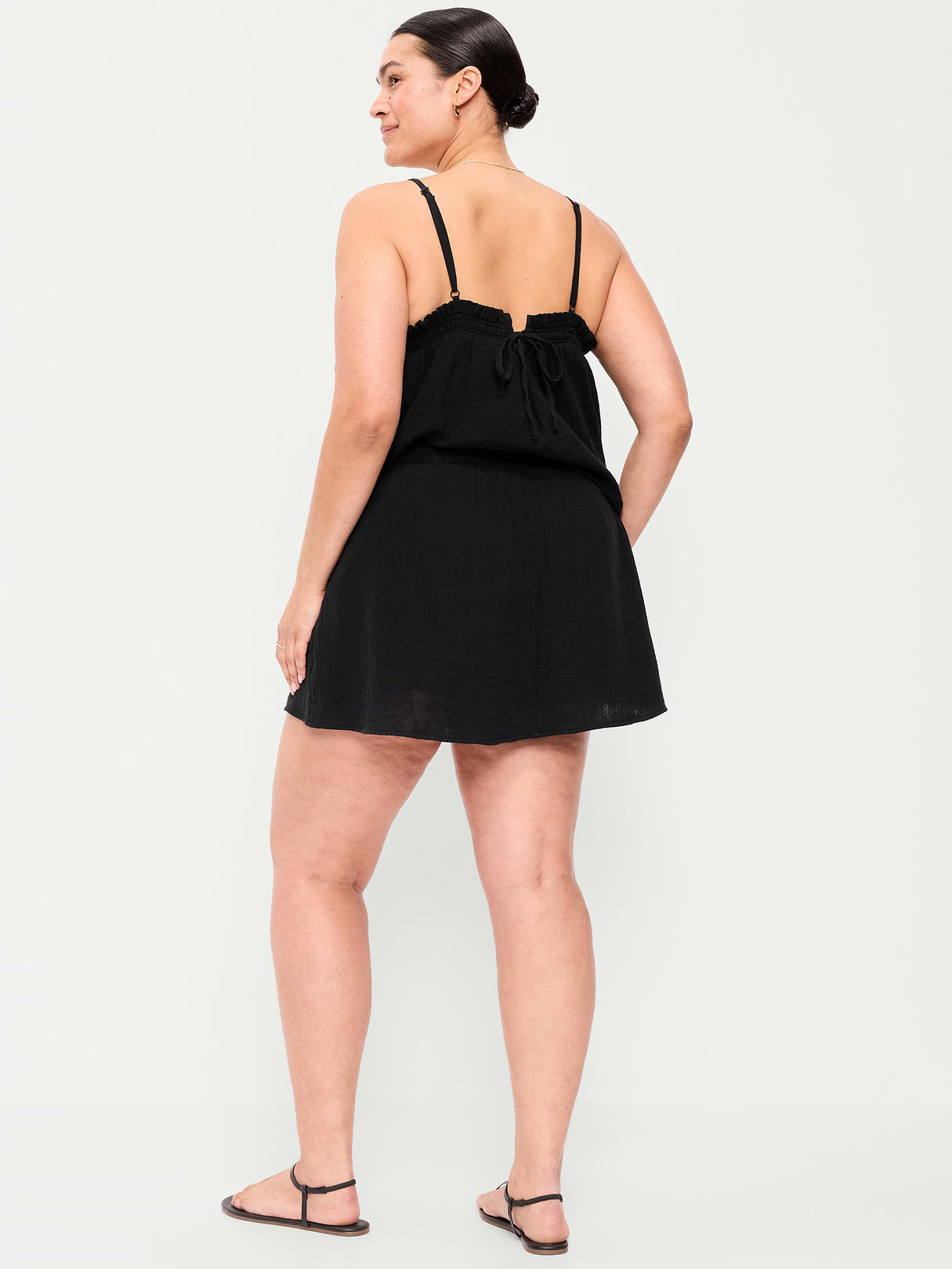 Crinkle Gauze Ruffle Waist Mini Skort - Black Jack