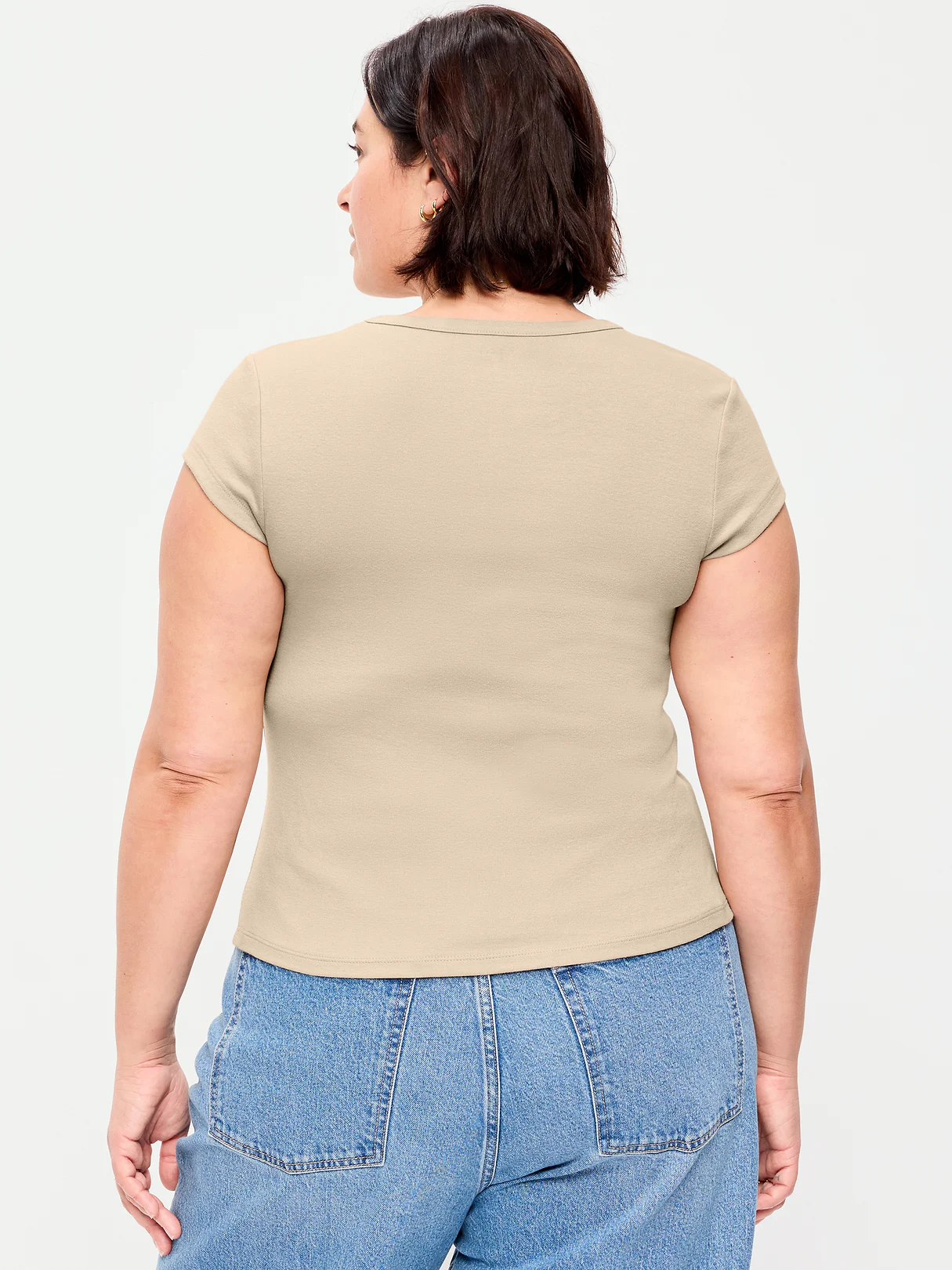 Snug High V-Neck T-Shirt - Mocha Taffy