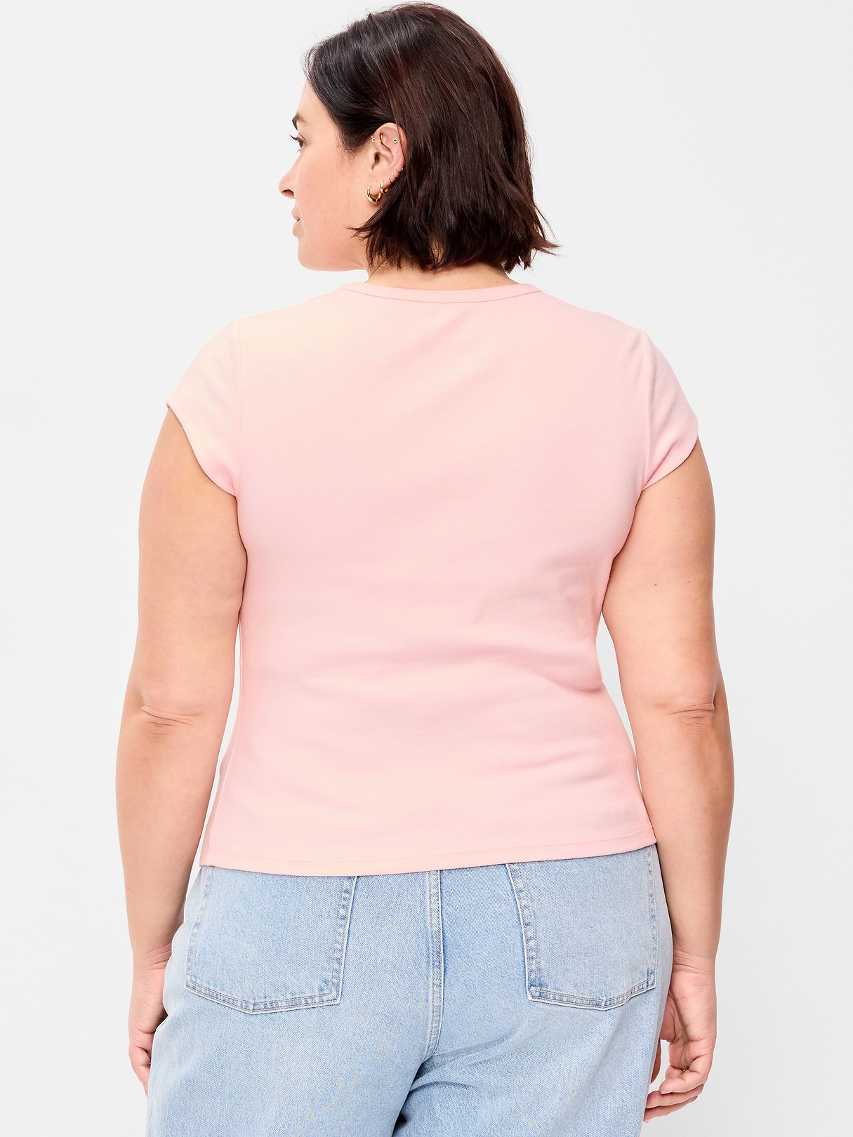 Snug High V-Neck T-Shirt - Pink Sky