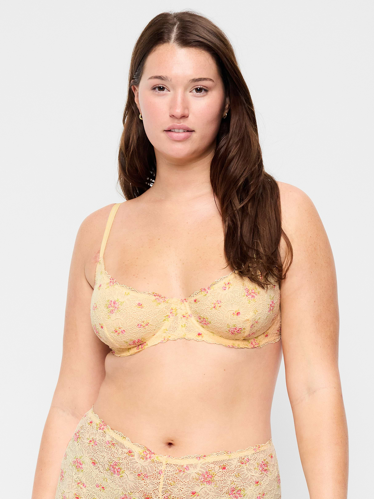Lace Balconette Bra - Yellow Floral