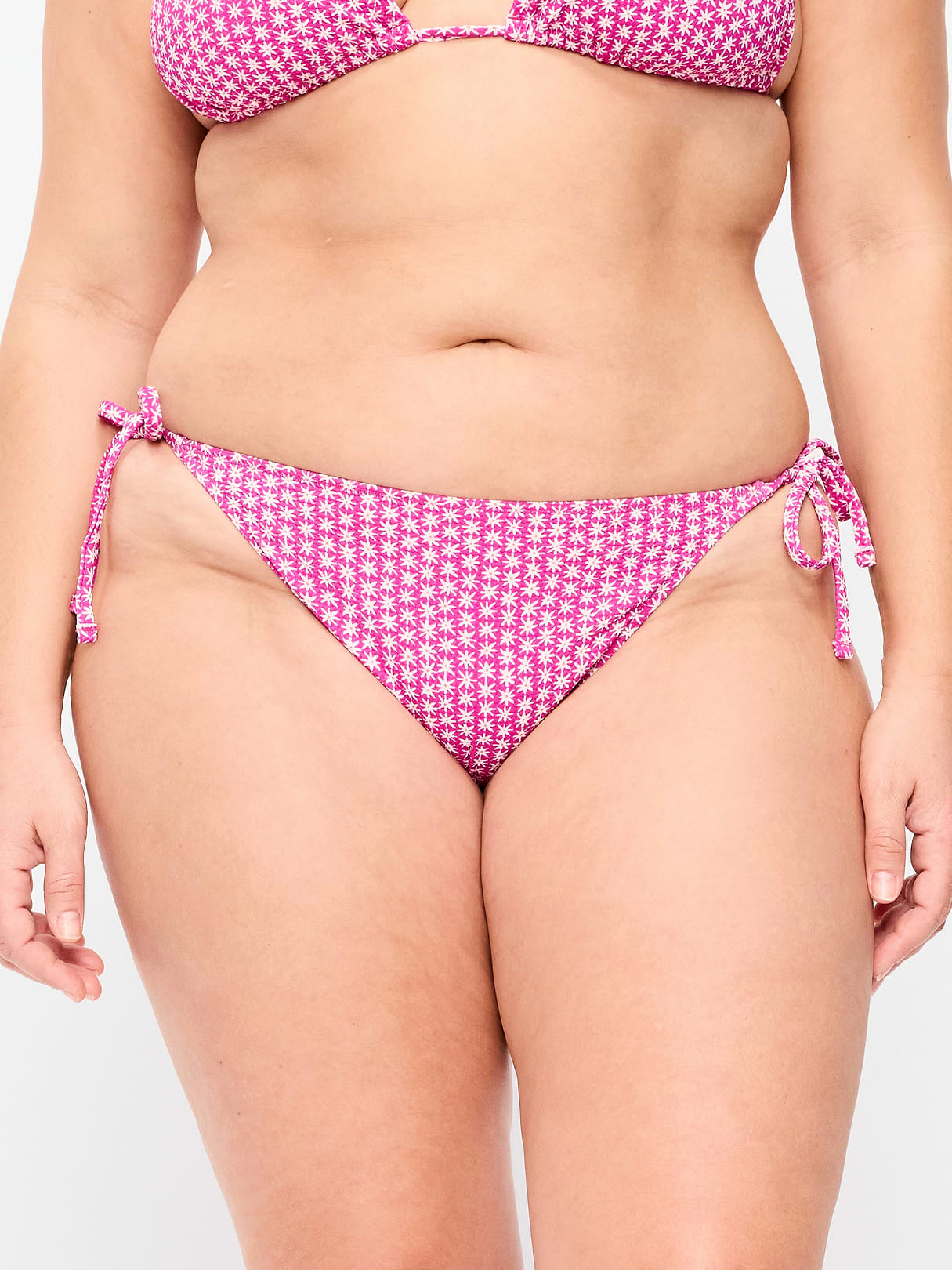 Eyelet String Bikini Swim Bottoms - Pink Ditsy Floral
