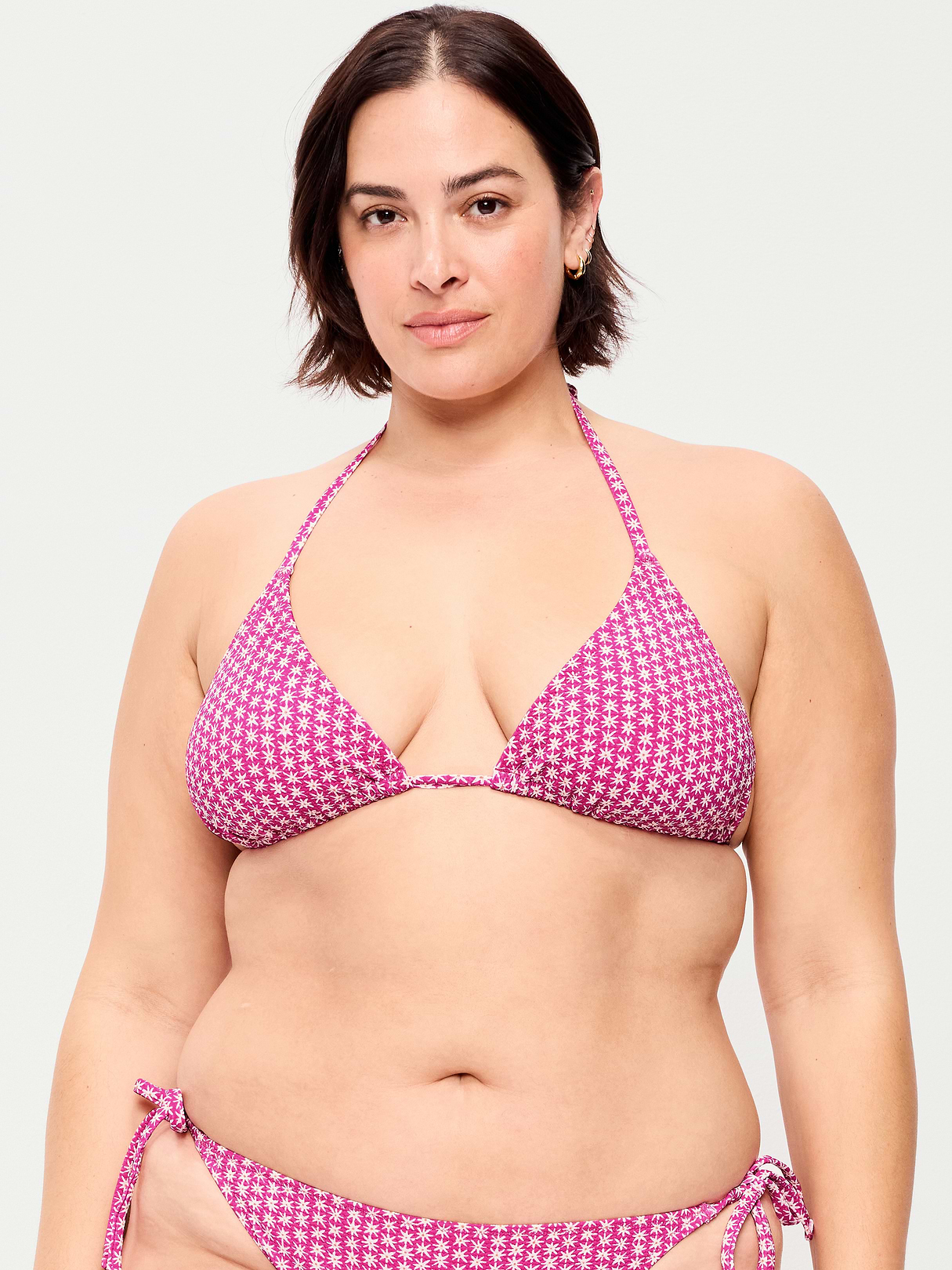 Pique Triangle String Bikini Swim Top - Pink Ditsy Floral
