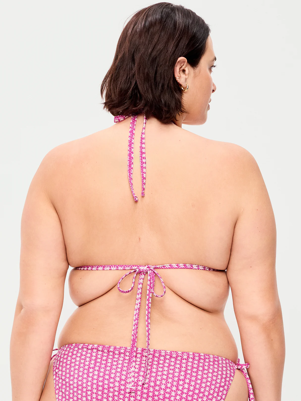 Pique Triangle String Bikini Swim Top - Pink Ditsy Floral