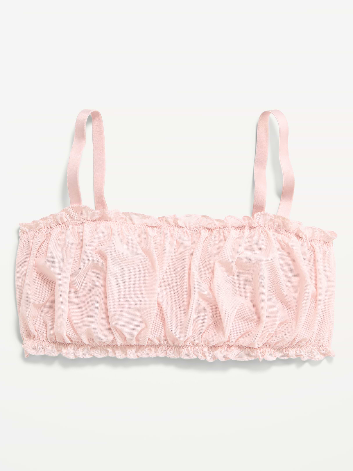 Ruffle-Edge Mesh Bralette - Pastel Pink