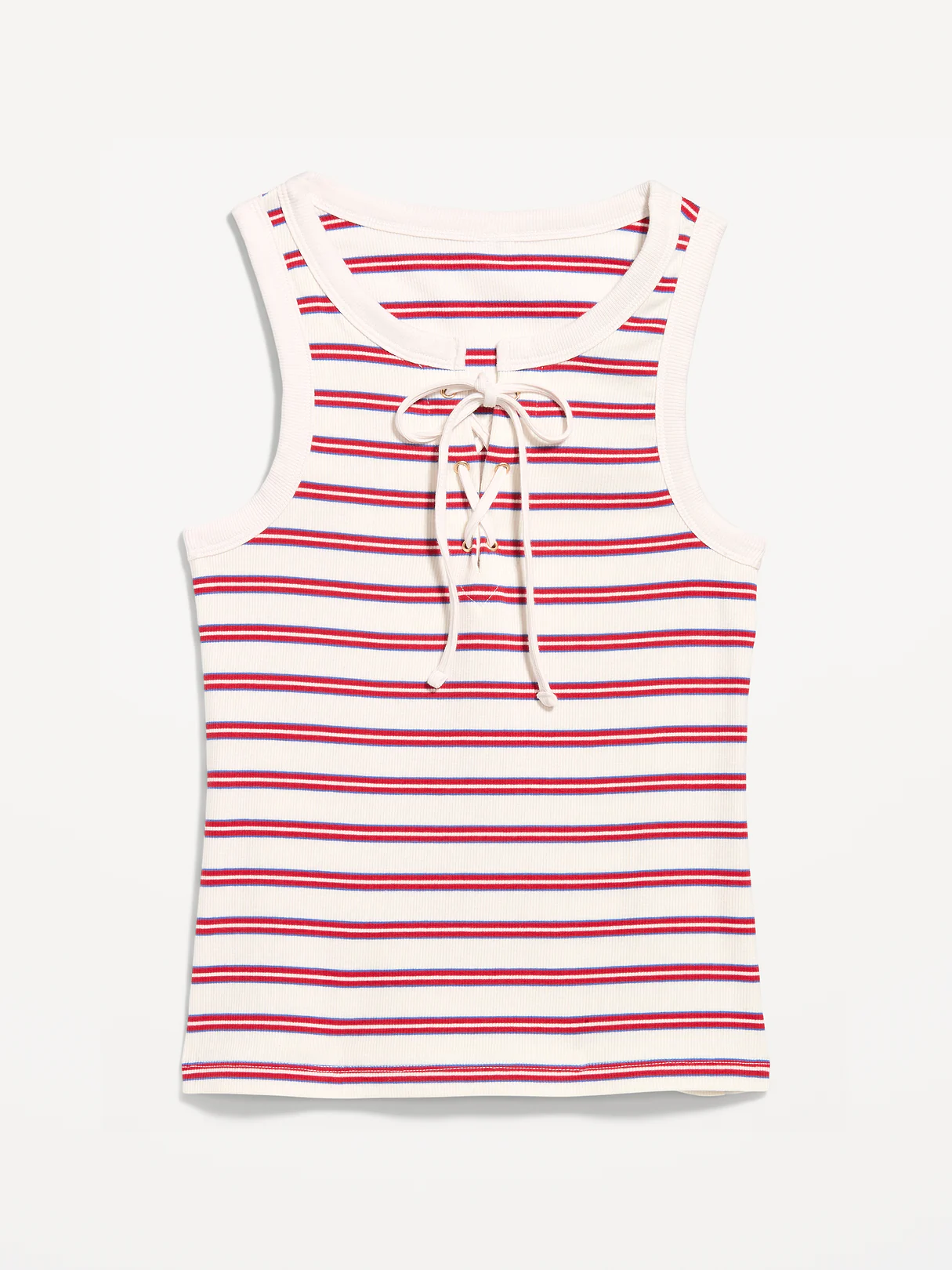Lace-Up Tank Top - Red Blue Stripe