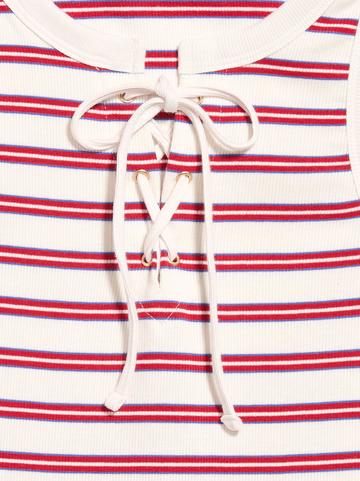 Lace-Up Tank Top - Red Blue Stripe