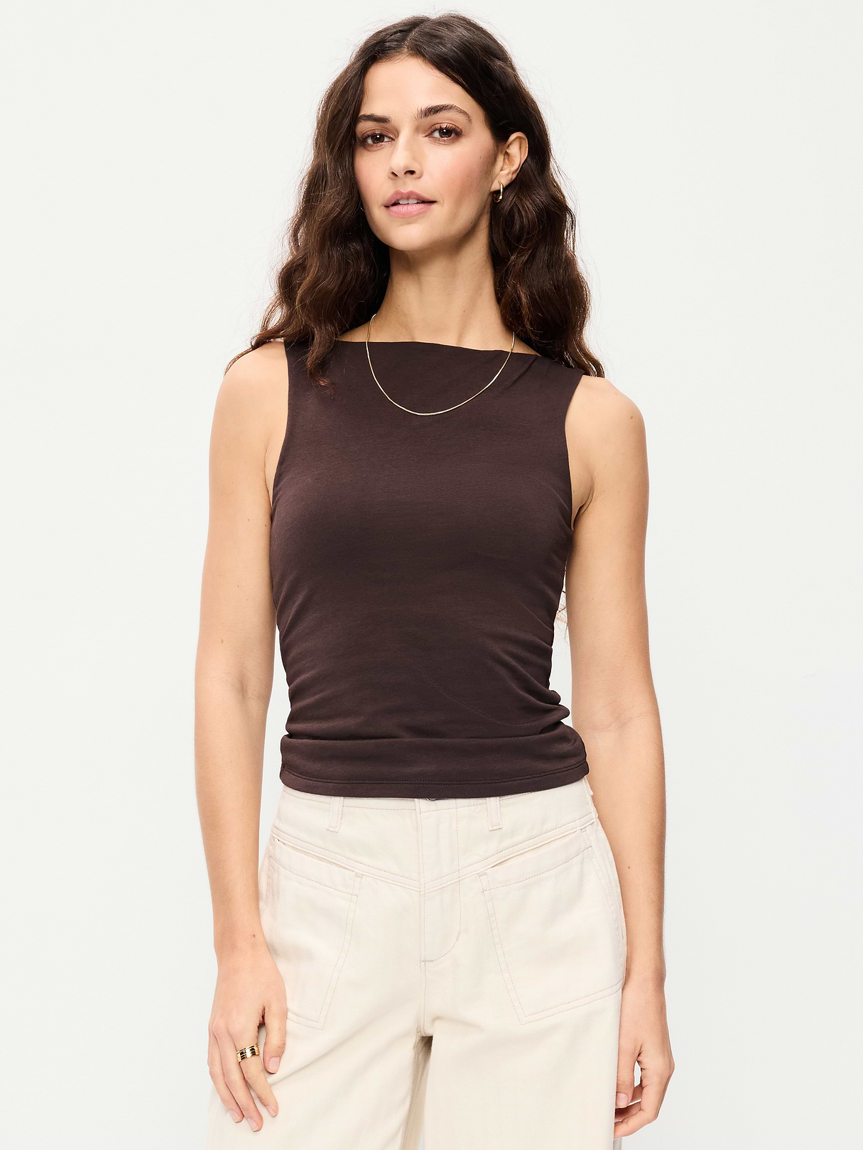 Hug Double-Layer Boatneck Top - Black Coffee