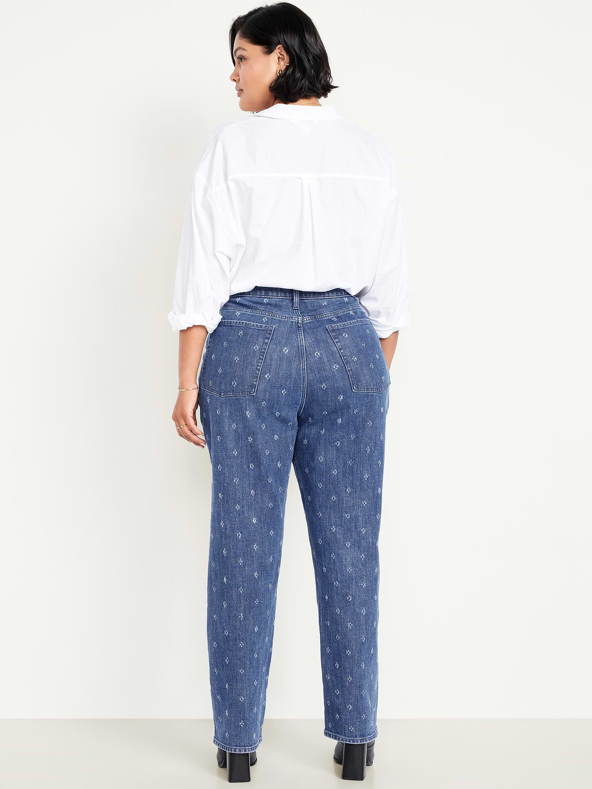 Curvy Extra High-Waisted Straight Jeans - Textured Dark Wash