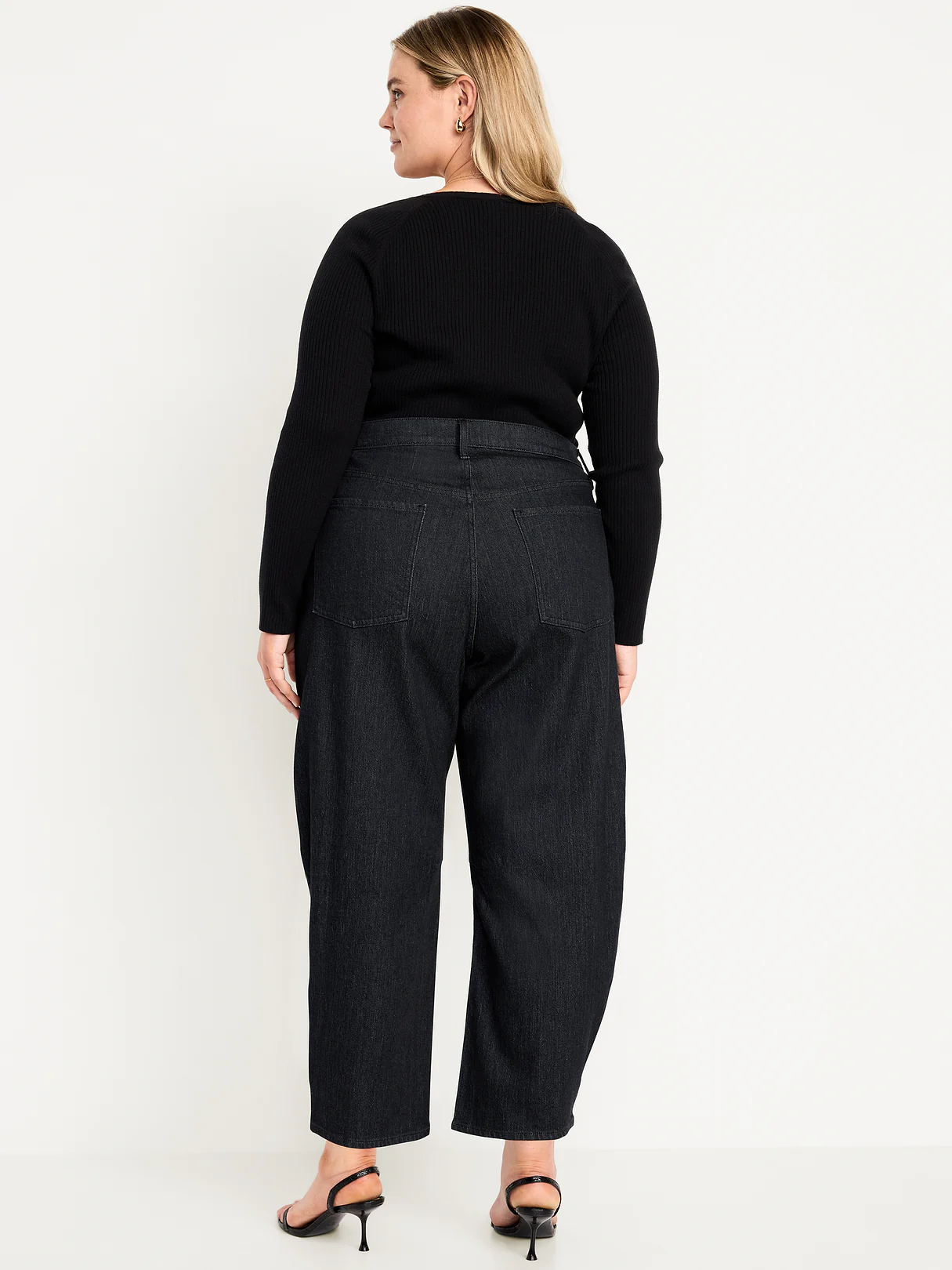 High-Waisted Wow Barrel-Leg Ankle Jeans - Washed Black