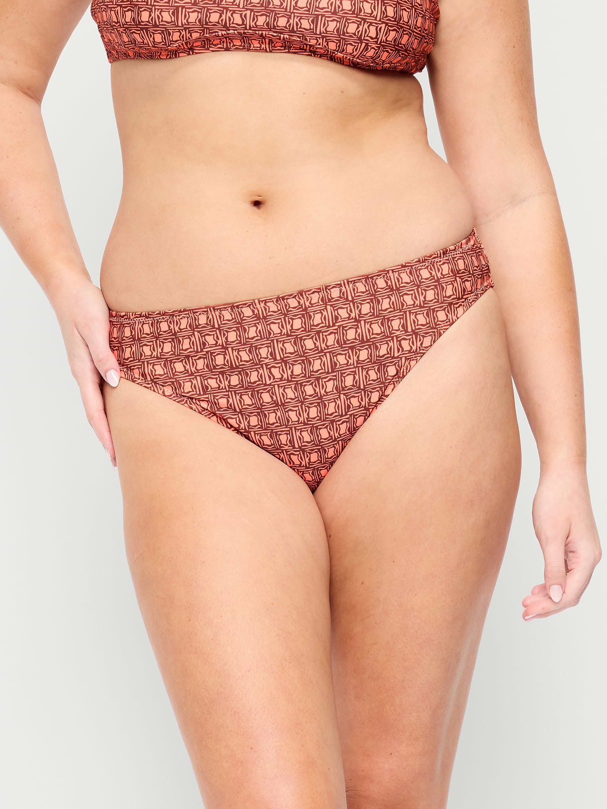 Mid-Rise Bikini Swim Bottoms - Orange Geo