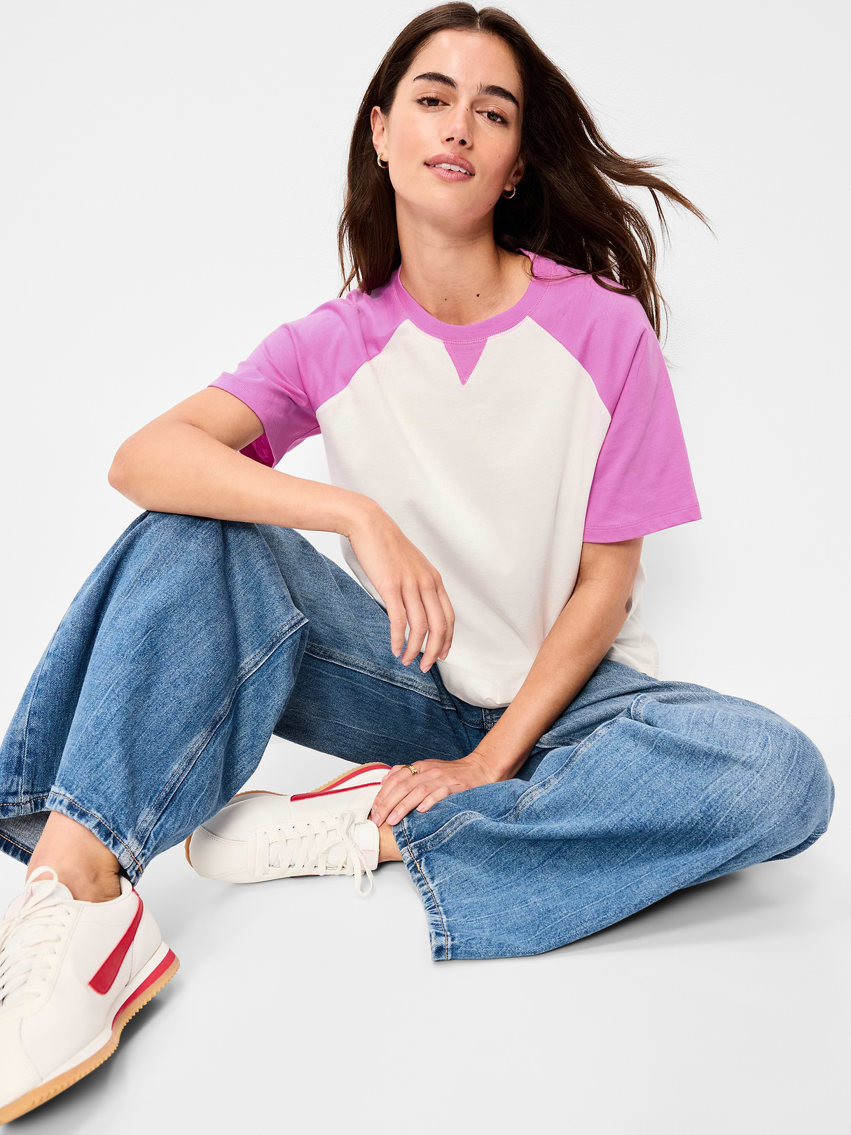 Vintage Crew-Neck Raglan T-Shirt - Rock Rose
