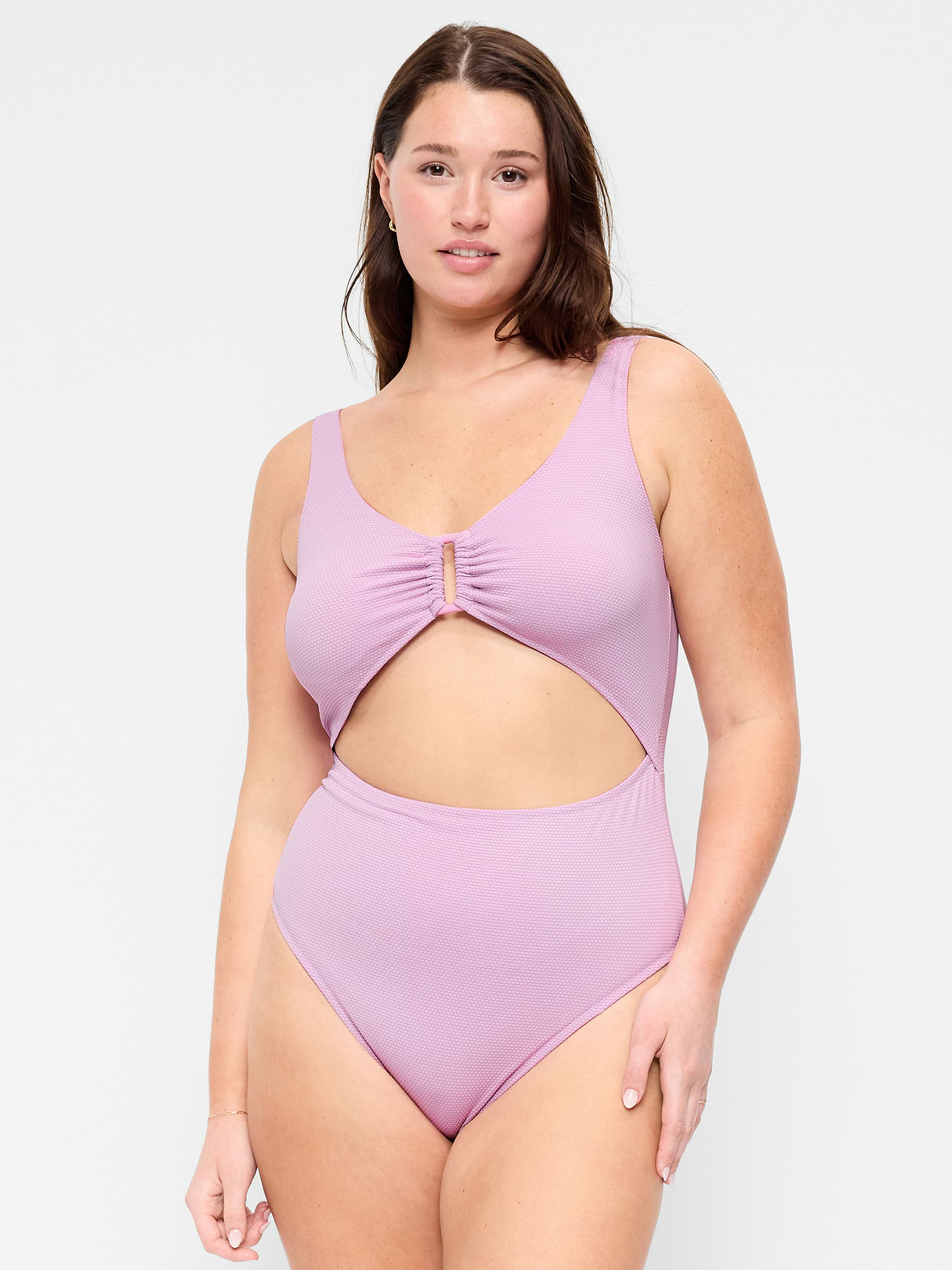 Textured One-Piece Cut-Out Swimsuit - Wild Aster