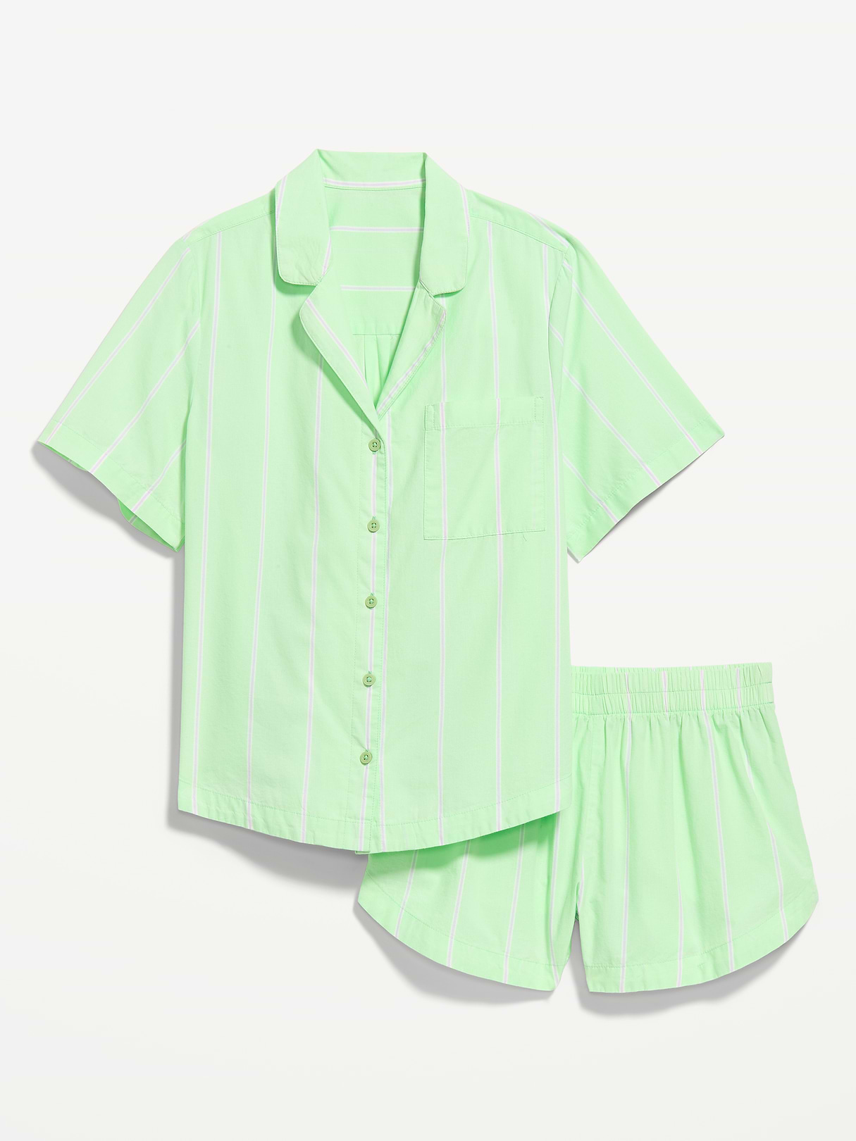 Poplin Pajama Short Set - Green Stripe