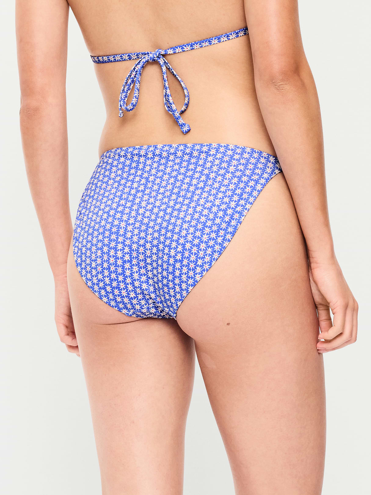Eyelet String Bikini Swim Bottoms - Blue Ditsy Floral