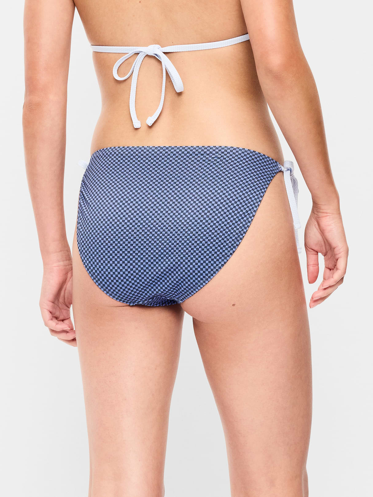 Eyelet String Bikini Swim Bottoms - Blue Checkerboard