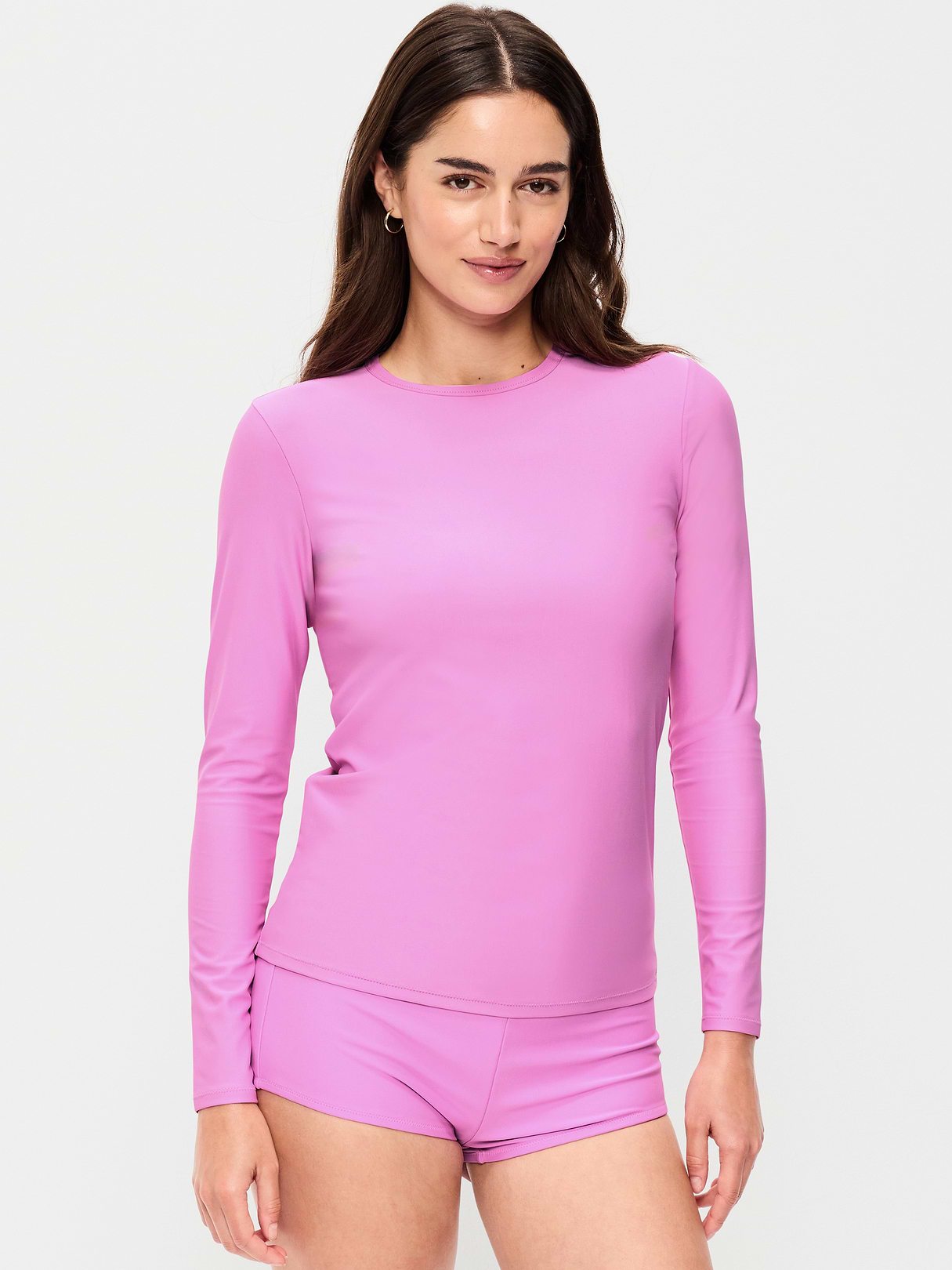 Long-Sleeve Matte Rashguard Swim Top - Rock Rose