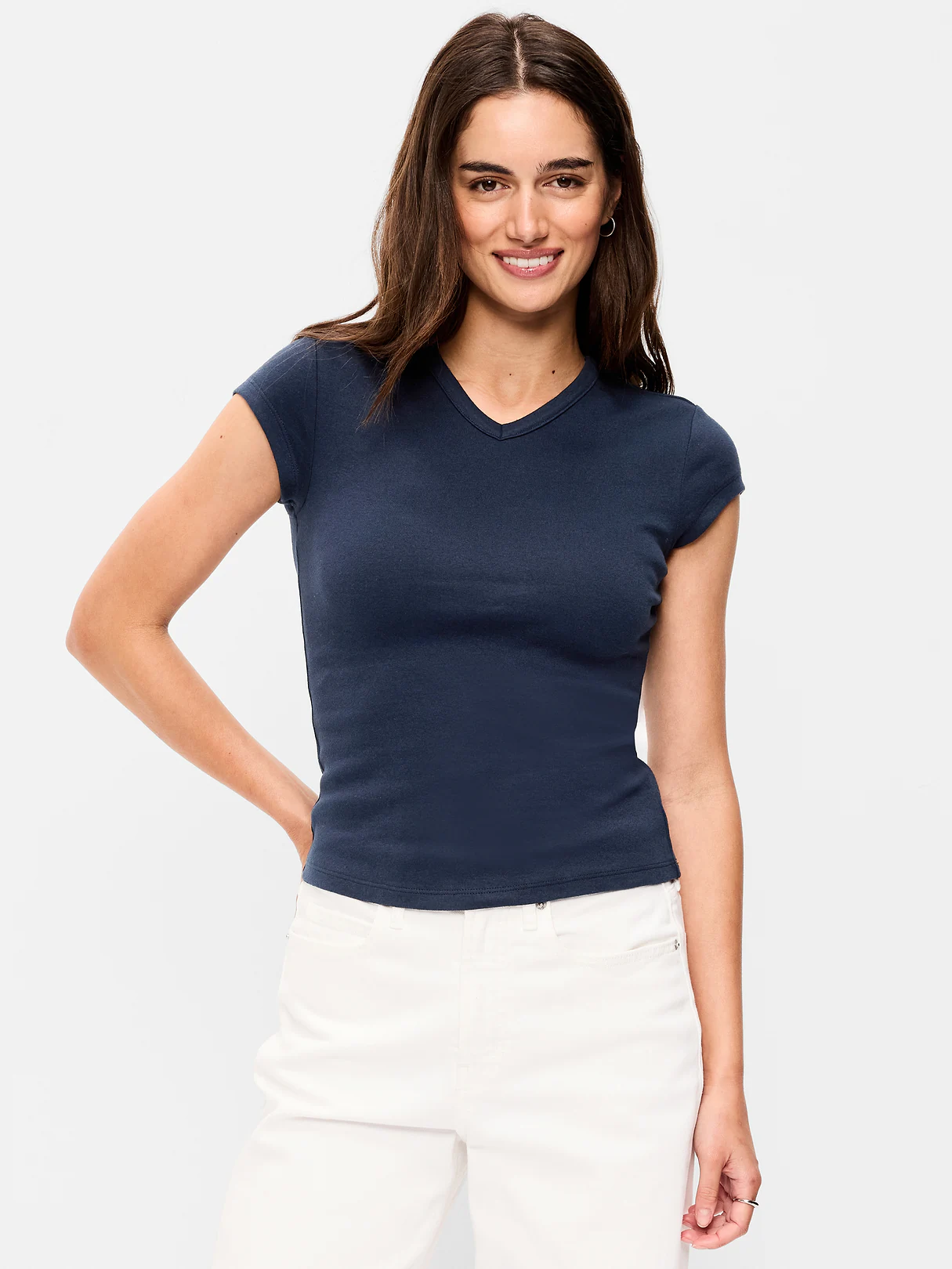 Snug High V-Neck T-Shirt - In the Navy