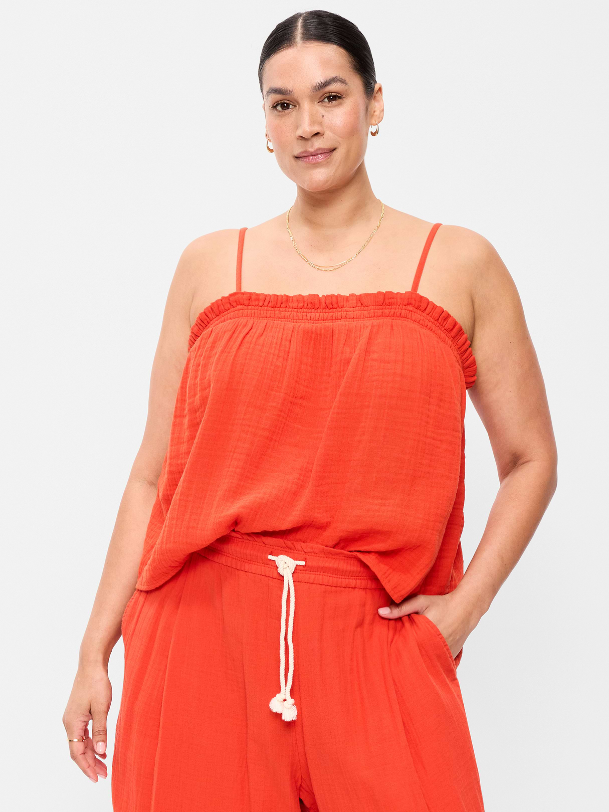 Crinkle Gauze Tank Top - Ornament Orange