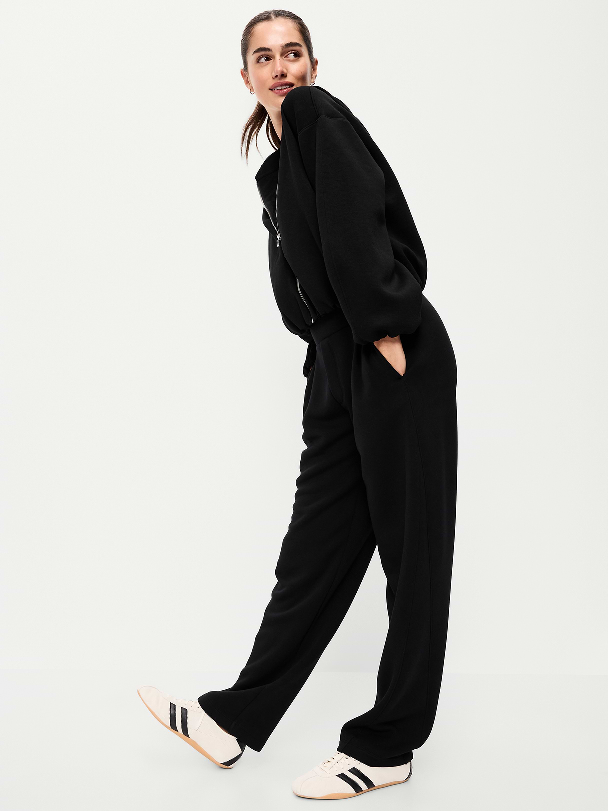 Bounce Fleece Bubble-Hem Hoodie Sweatshirt - Black Jack
